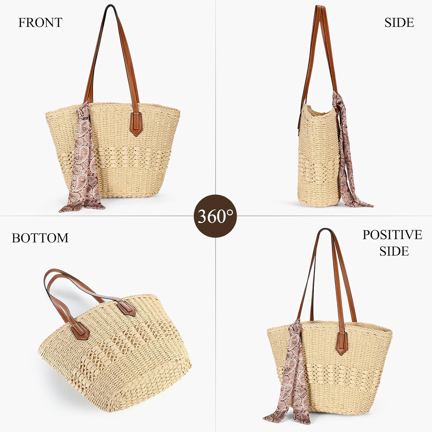Woven Straw Beach Tote Bag Shoulder Handbags for Women