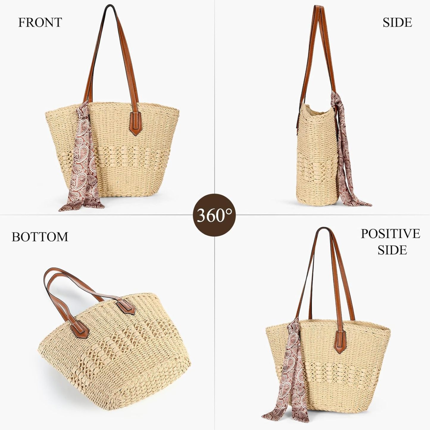 Woven Straw Beach Tote Bag Shoulder Handbags for Women