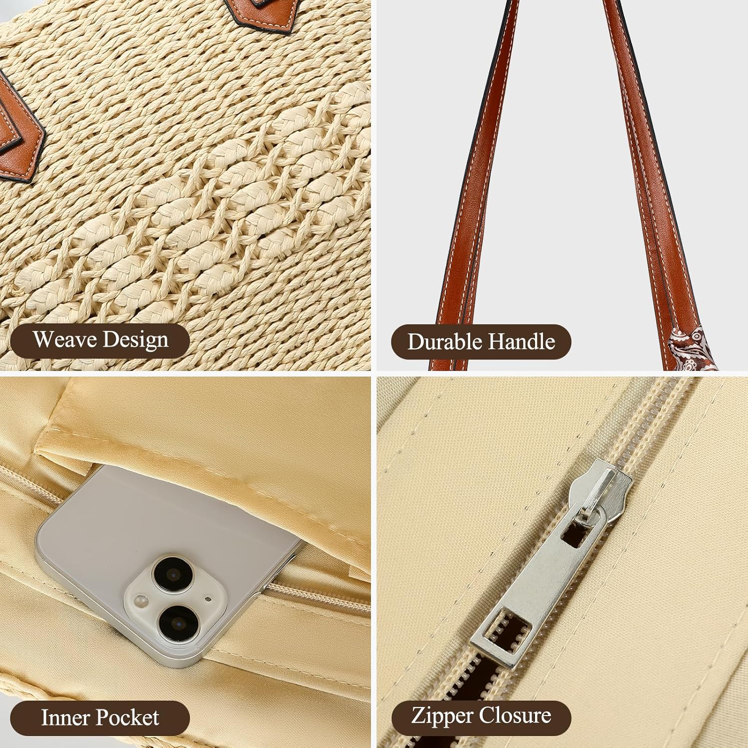 Woven Straw Beach Tote Bag Shoulder Handbags for Women