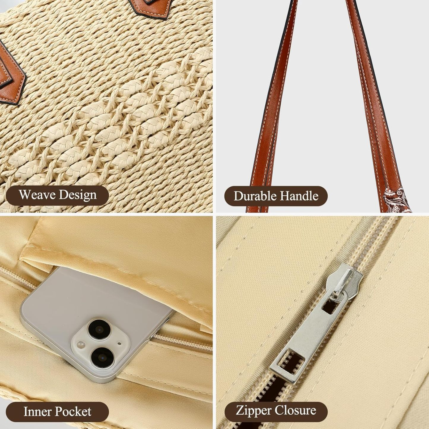 Woven Straw Beach Tote Bag Shoulder Handbags for Women