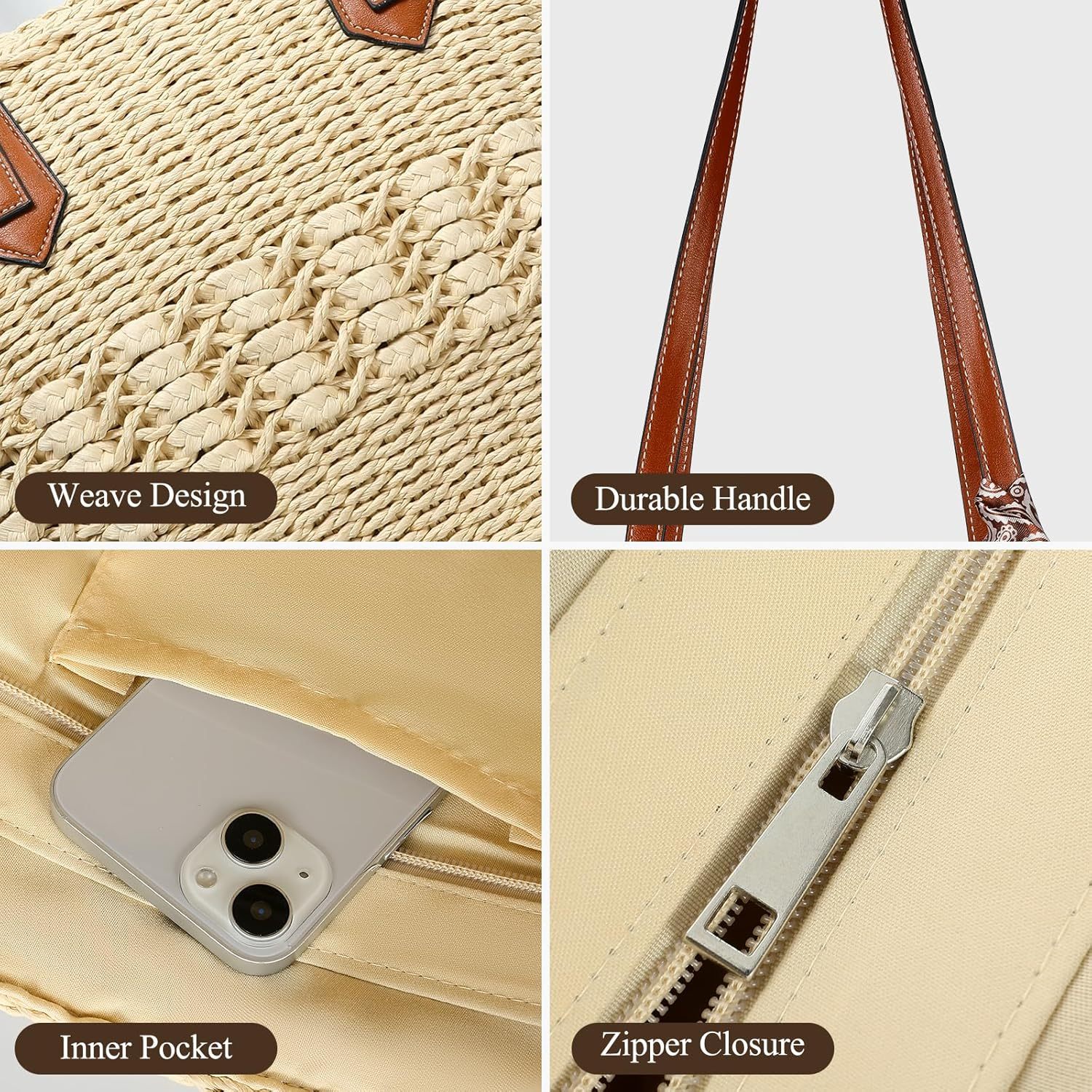 Woven Straw Beach Tote Bag Shoulder Handbags for Women