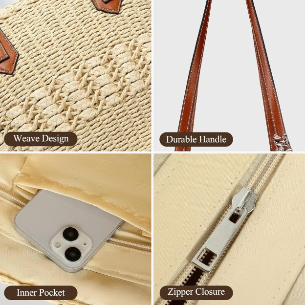 Woven Straw Beach Tote Bag Shoulder Handbags for Women