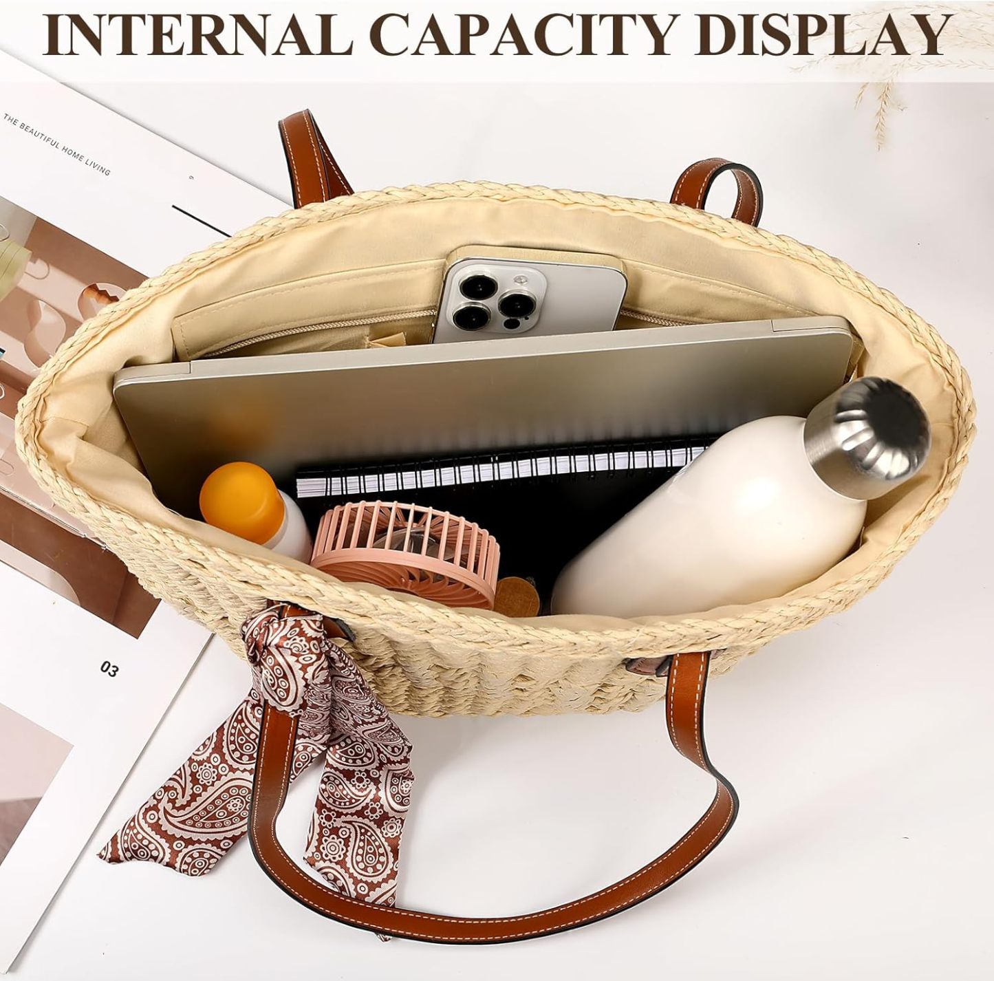 Woven Straw Beach Tote Bag Shoulder Handbags for Women