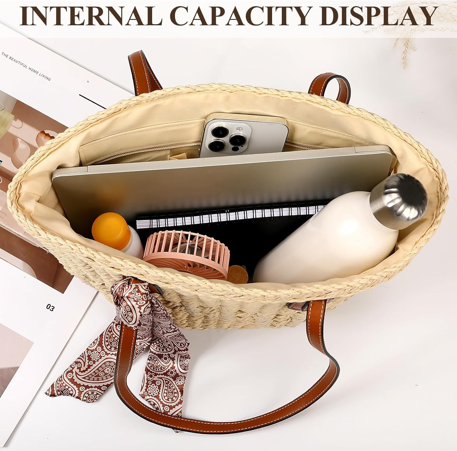 Woven Straw Beach Tote Bag Shoulder Handbags for Women