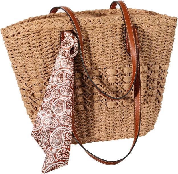 Woven Straw Beach Tote Bag Shoulder Handbags for Women