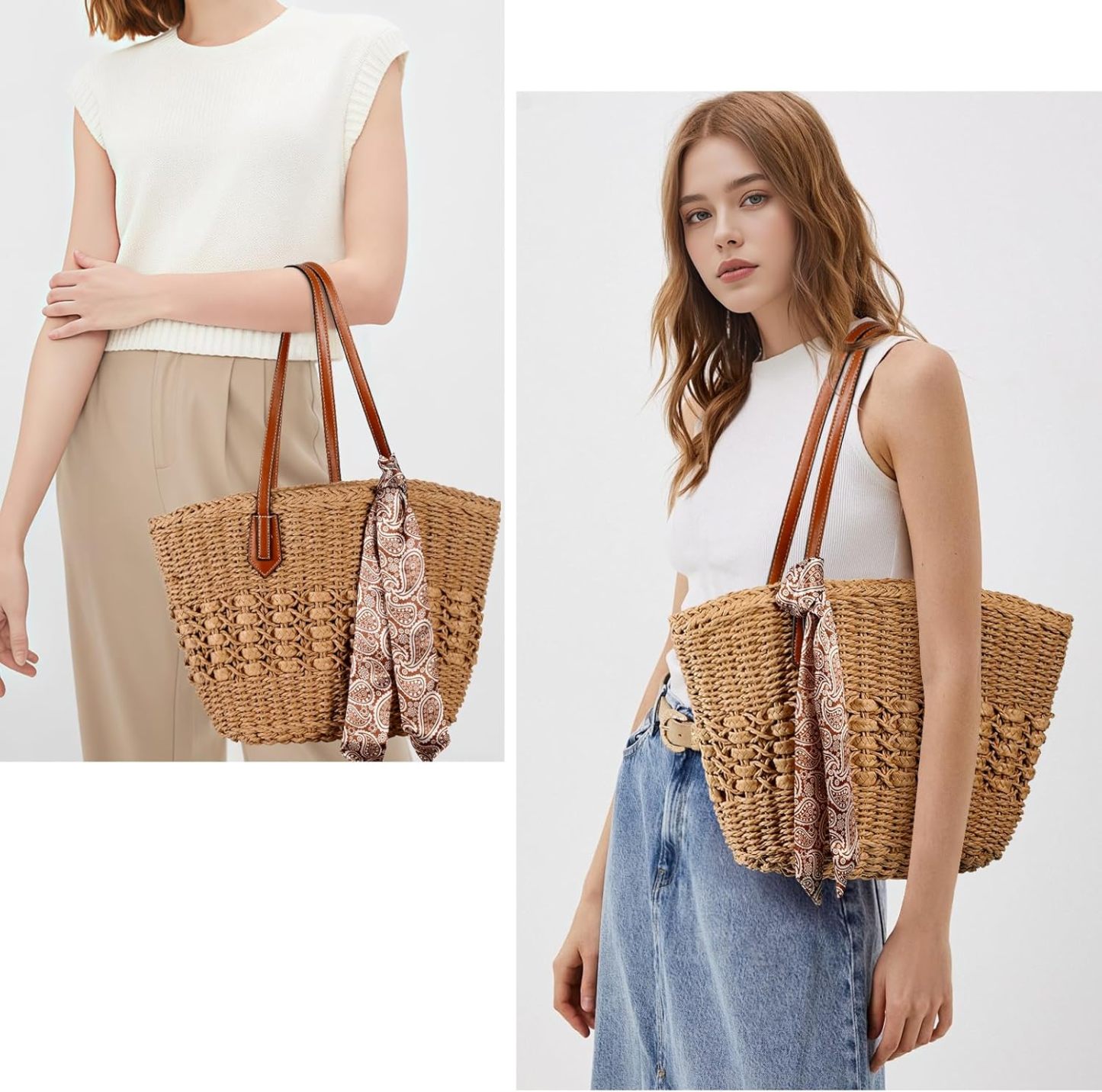 Woven Straw Beach Tote Bag Shoulder Handbags for Women