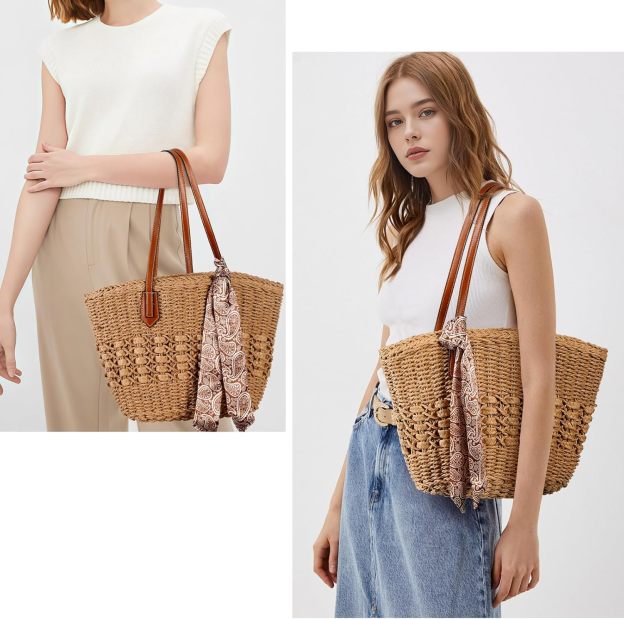 Woven Straw Beach Tote Bag Shoulder Handbags for Women