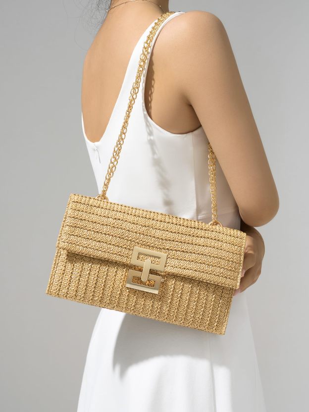 Boho Chic Straw Clutch Purse for Women – Summer Beach Handbag