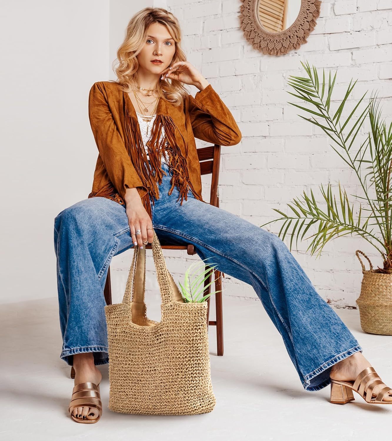 Large Beach Bag Woven Straw Tote Bags Shopping Travel Bag for Women