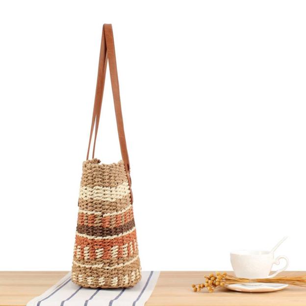 Handwoven Straw Tote Bag with Leather Handles