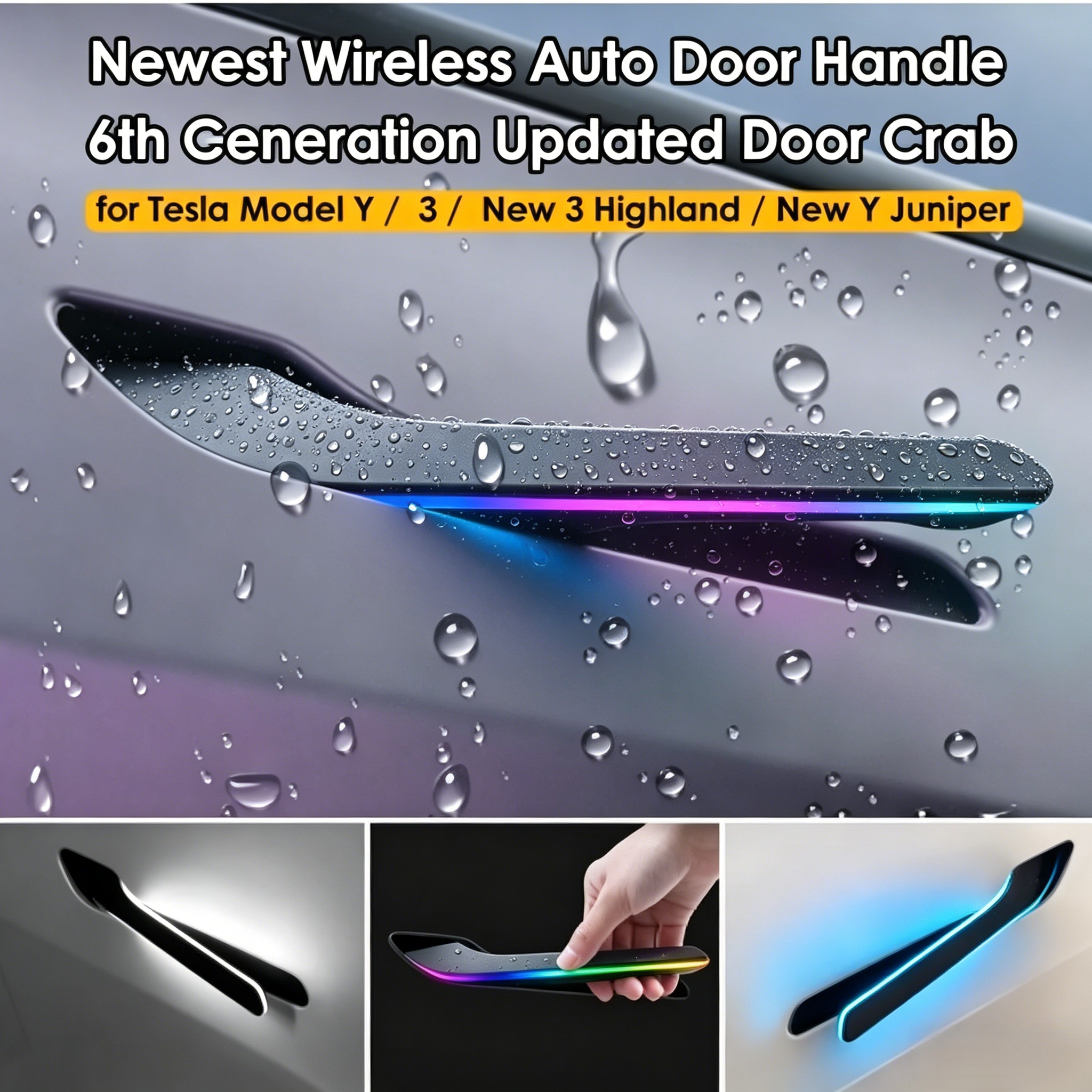 2025 Update 6th Gen Wireless Auto Presenting Door Handle for Tesla Model Y / 3 / 3 Highland / Y Juniper Colorful / One LED Light