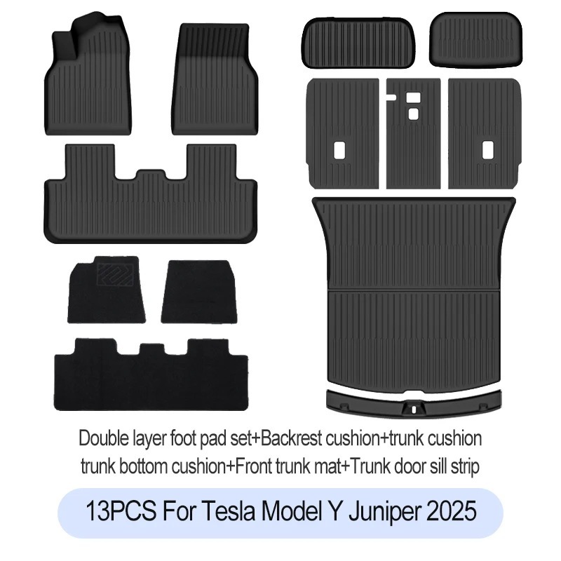For Tesla New Model Y Juniper Premium/Performance 2025+ TPE Floor Mats Luggage Mat Wear-resistant Foot Pads ModelY Trunk Mats