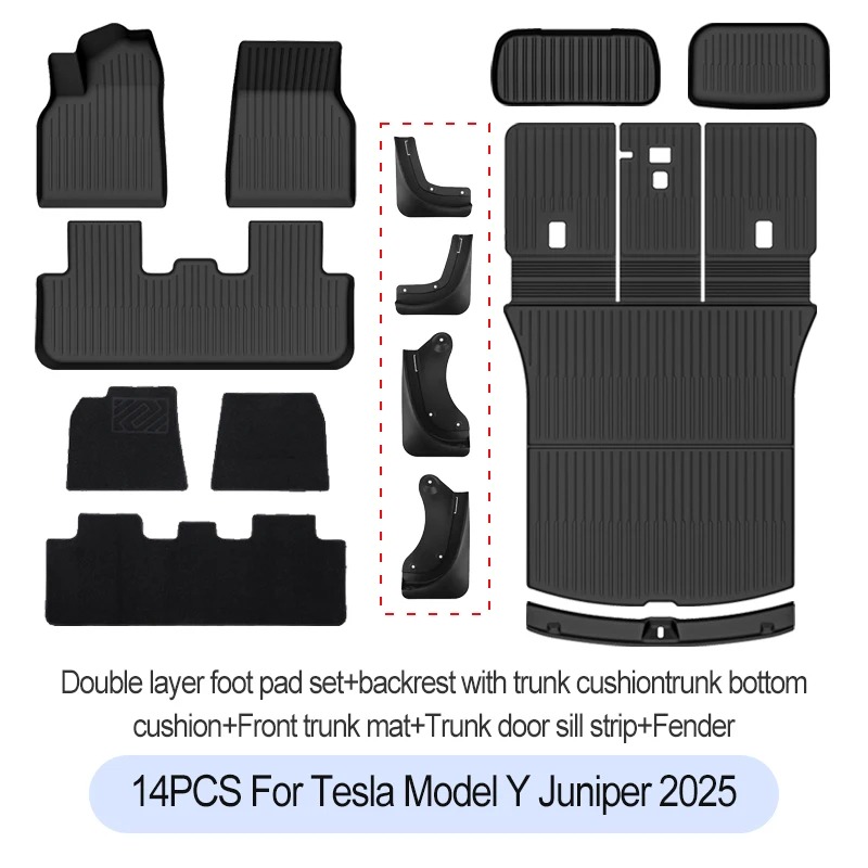 For Tesla New Model Y Juniper Premium/Performance 2025+ TPE Floor Mats Luggage Mat Wear-resistant Foot Pads ModelY Trunk Mats