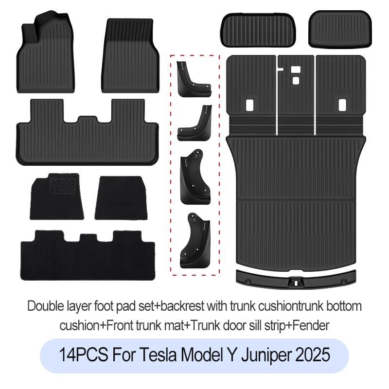 For Tesla New Model Y Juniper Premium/Performance 2025+ TPE Floor Mats Luggage Mat Wear-resistant Foot Pads ModelY Trunk Mats