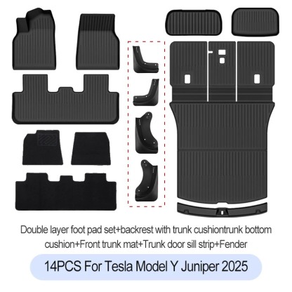 For Tesla New Model Y Juniper Premium/Performance 2025+ TPE Floor Mats Luggage Mat Wear-resistant Foot Pads ModelY Trunk Mats