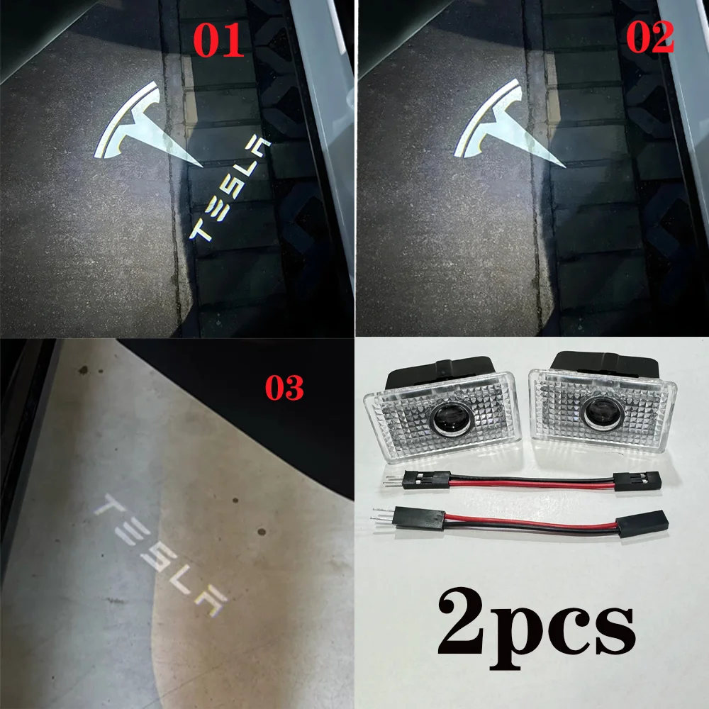 2pcsFor Tesla Model Y 2025 Juniper Door Lights HD Projector Puddle Lights Model 3 Highland LED Laser Ghost Shadow Welcome Lights