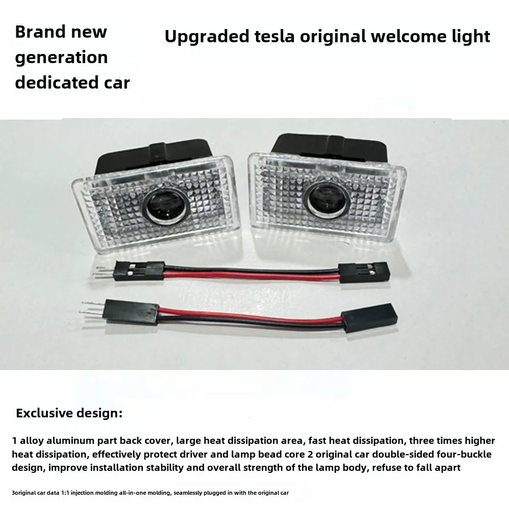 2pcsFor Tesla Model Y 2025 Juniper Door Lights HD Projector Puddle Lights Model 3 Highland LED Laser Ghost Shadow Welcome Lights