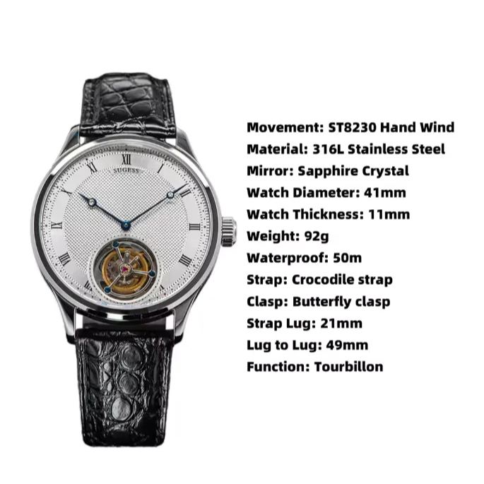 Mechanical retro hollowed out men's watch elegant crocodile leather