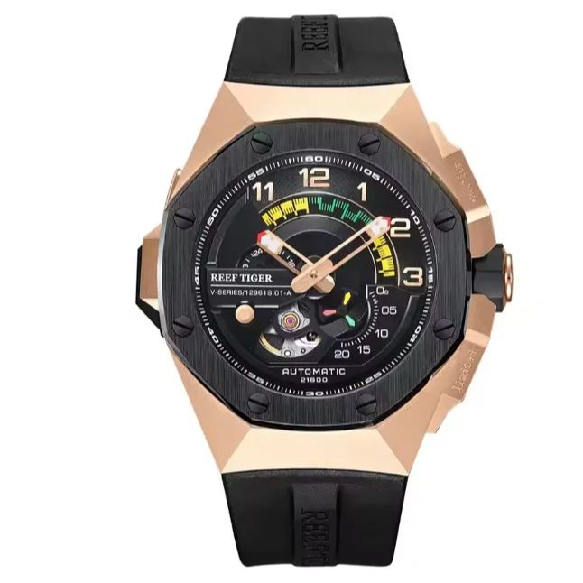 All black automatic mechanical sports watch waterproof Relogio Masculino RGA92s7