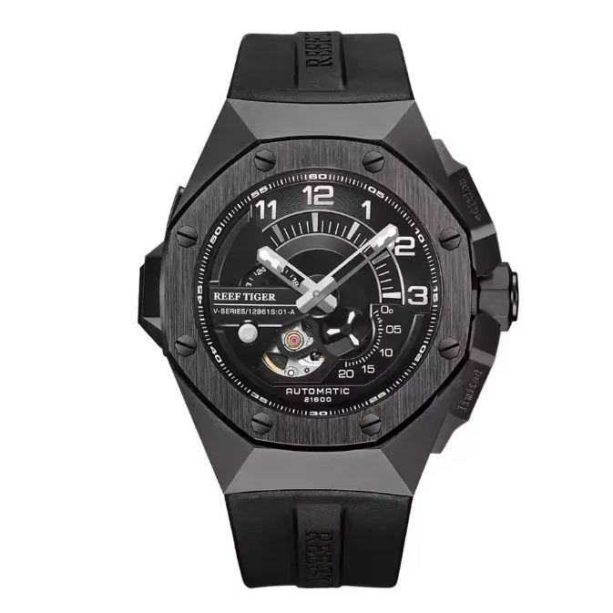 All black automatic mechanical sports watch waterproof Relogio Masculino RGA92s7