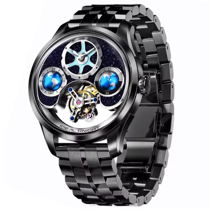 Men's Watch Advanced Tourbillon Automatic Mechanical Watch Waterproof Night Light Dual Zone Time