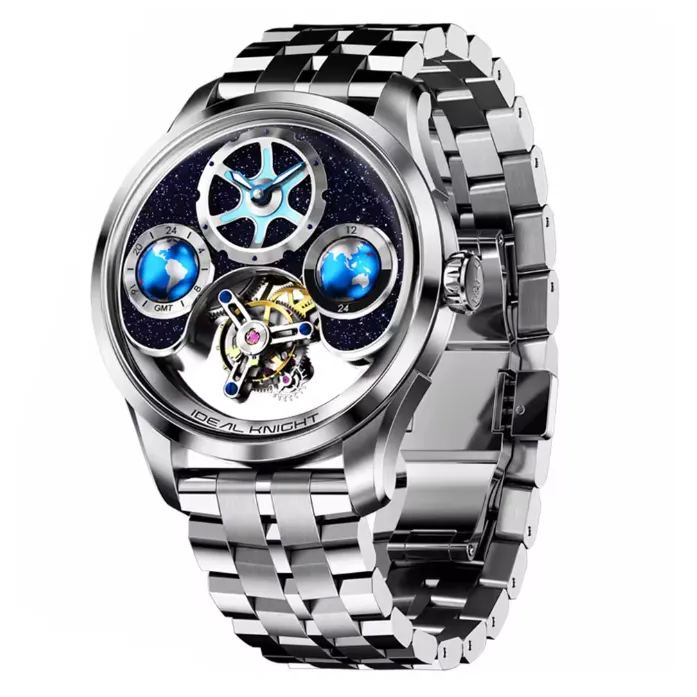 Men's Watch Advanced Tourbillon Automatic Mechanical Watch Waterproof Night Light Dual Zone Time