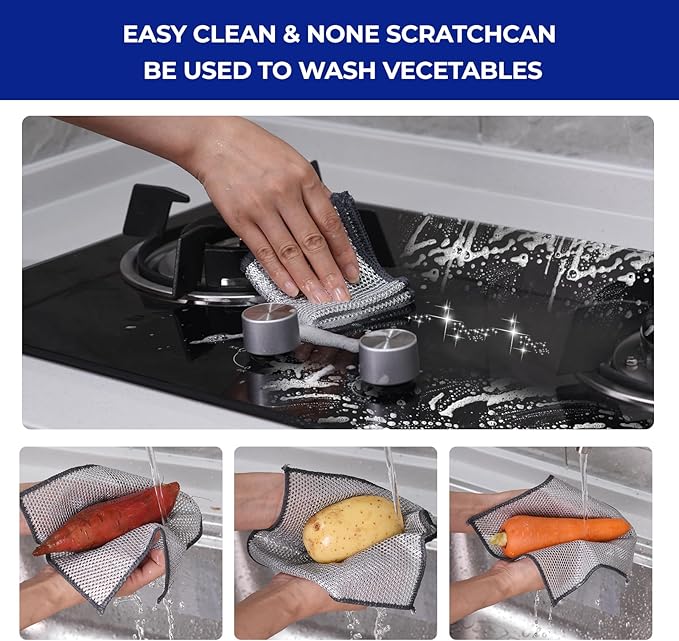 💥 Scrubbing helper - 49%OFF 💥-Multipurpose Wire Dishwashing Rags for Wet and Dry