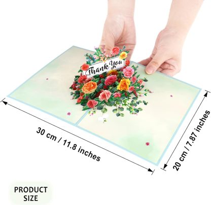 3D Pop Up Thank You Card, Flowers Thank You Card for Teacher Friends Colleagues Mum Grandma Sister