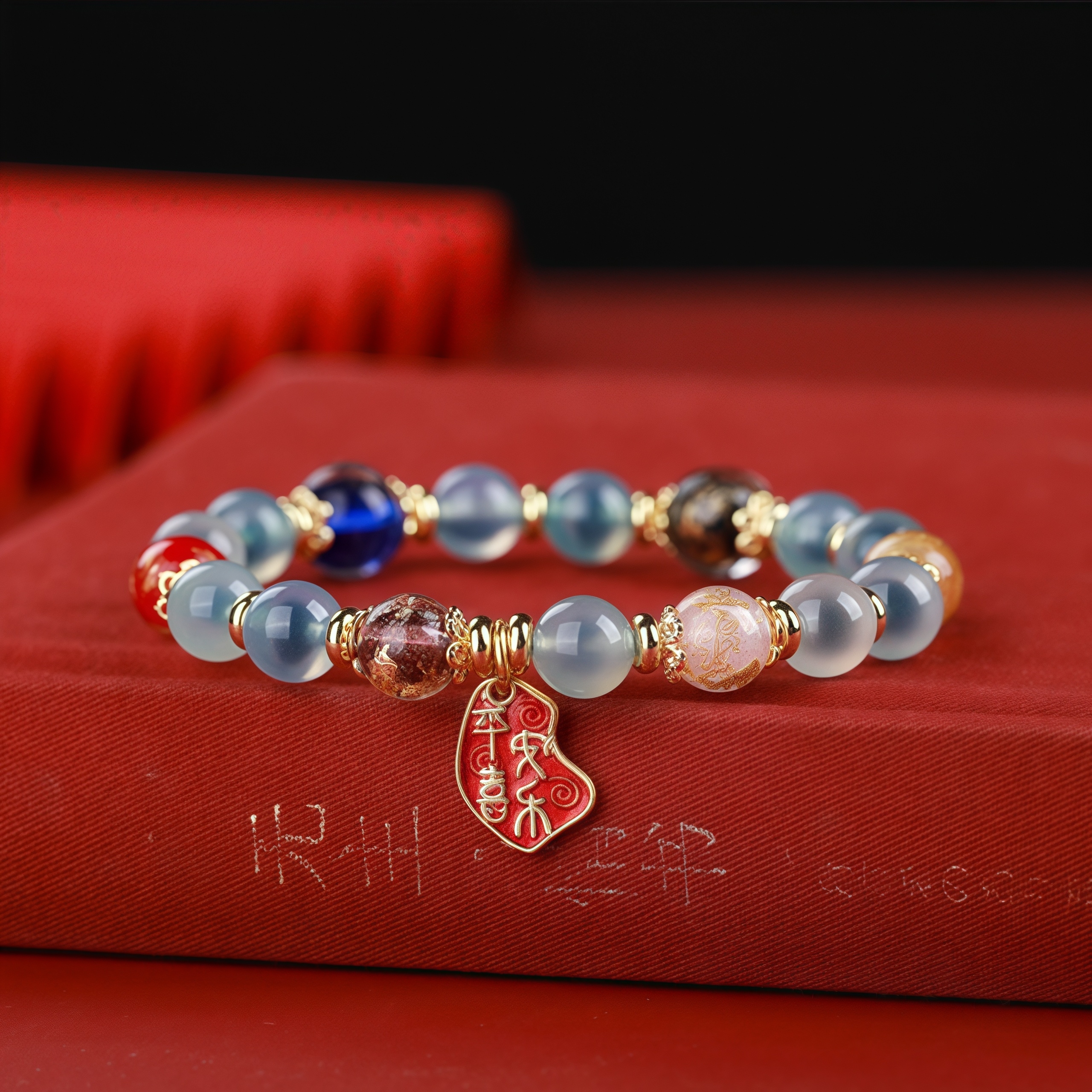 Gold Foil & Sugar Agate Bracelet with Liuli Beads - Spiritual Jewelry for Wealth & Protection