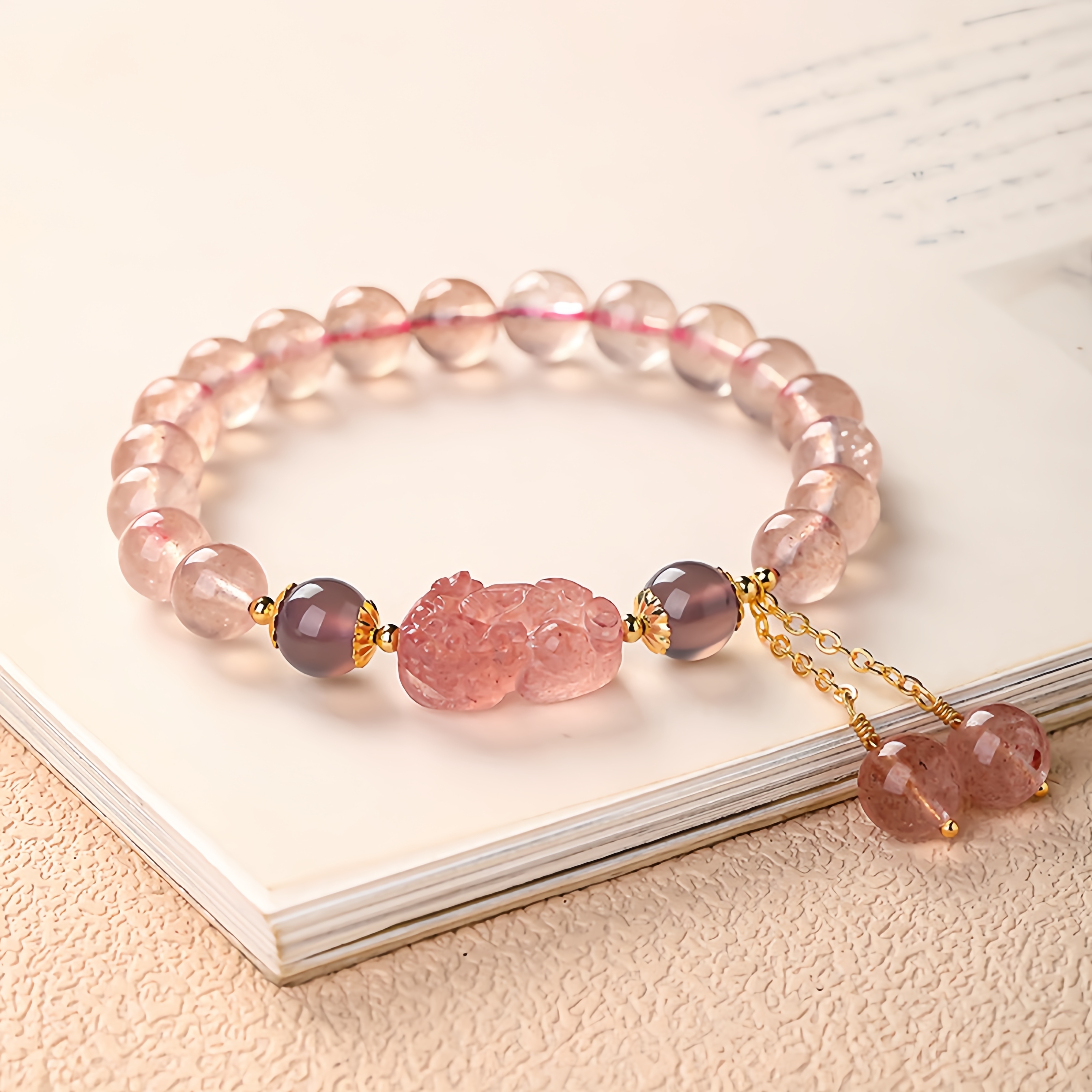 Strawberry Quartz Bracelet - Love Luck Bead Jewelry for Women
