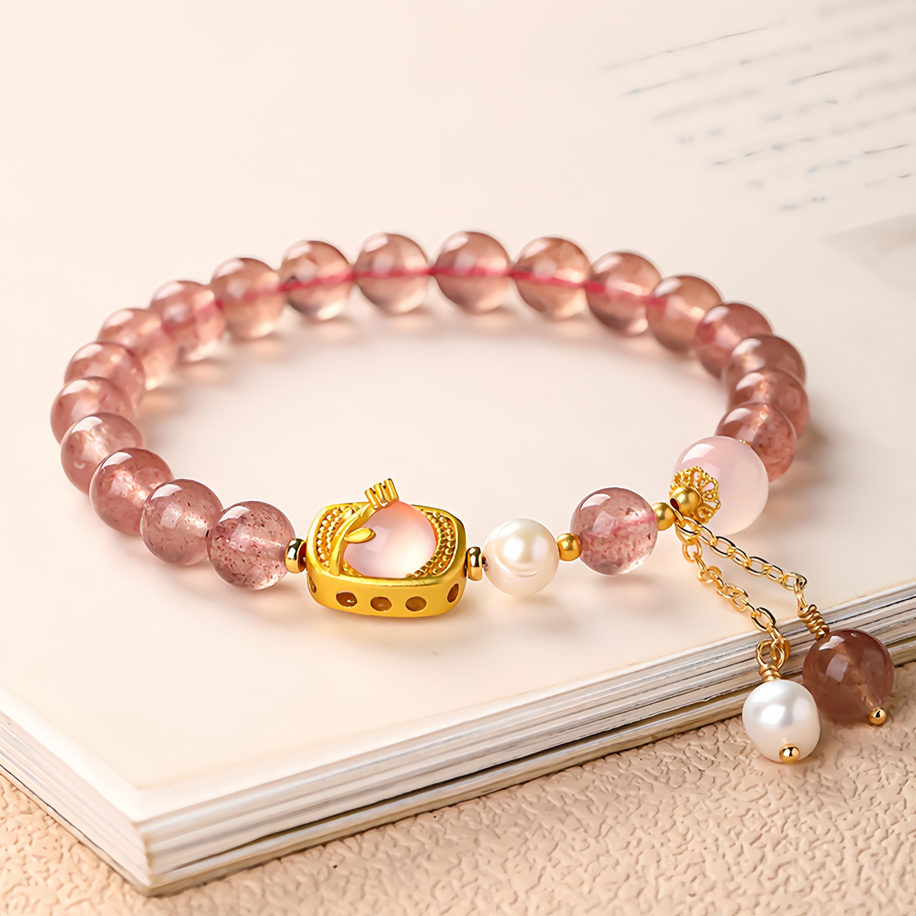 Strawberry Quartz Bracelet - Love Luck Bead Jewelry for Women