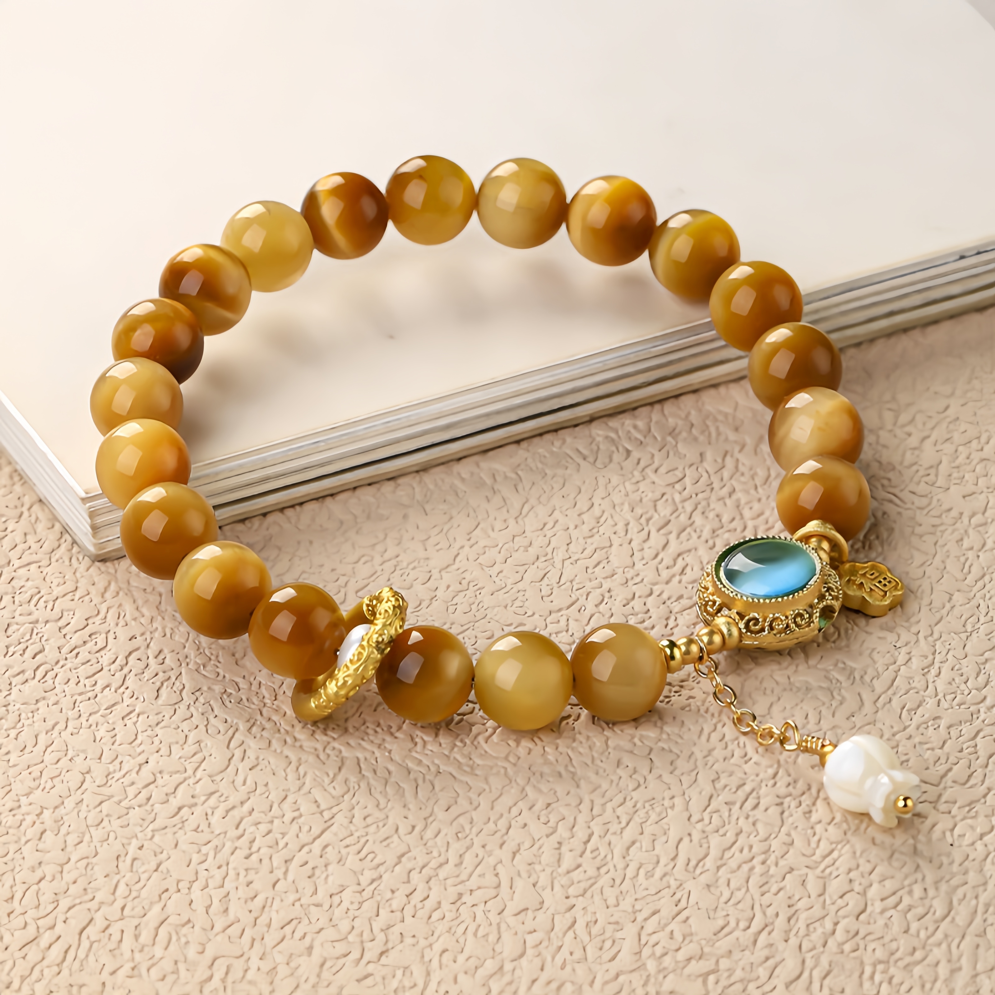 Golden Tiger's Eye Bracelet with Lucky Charms - Boho Aura & Wealth Energy Jewelry