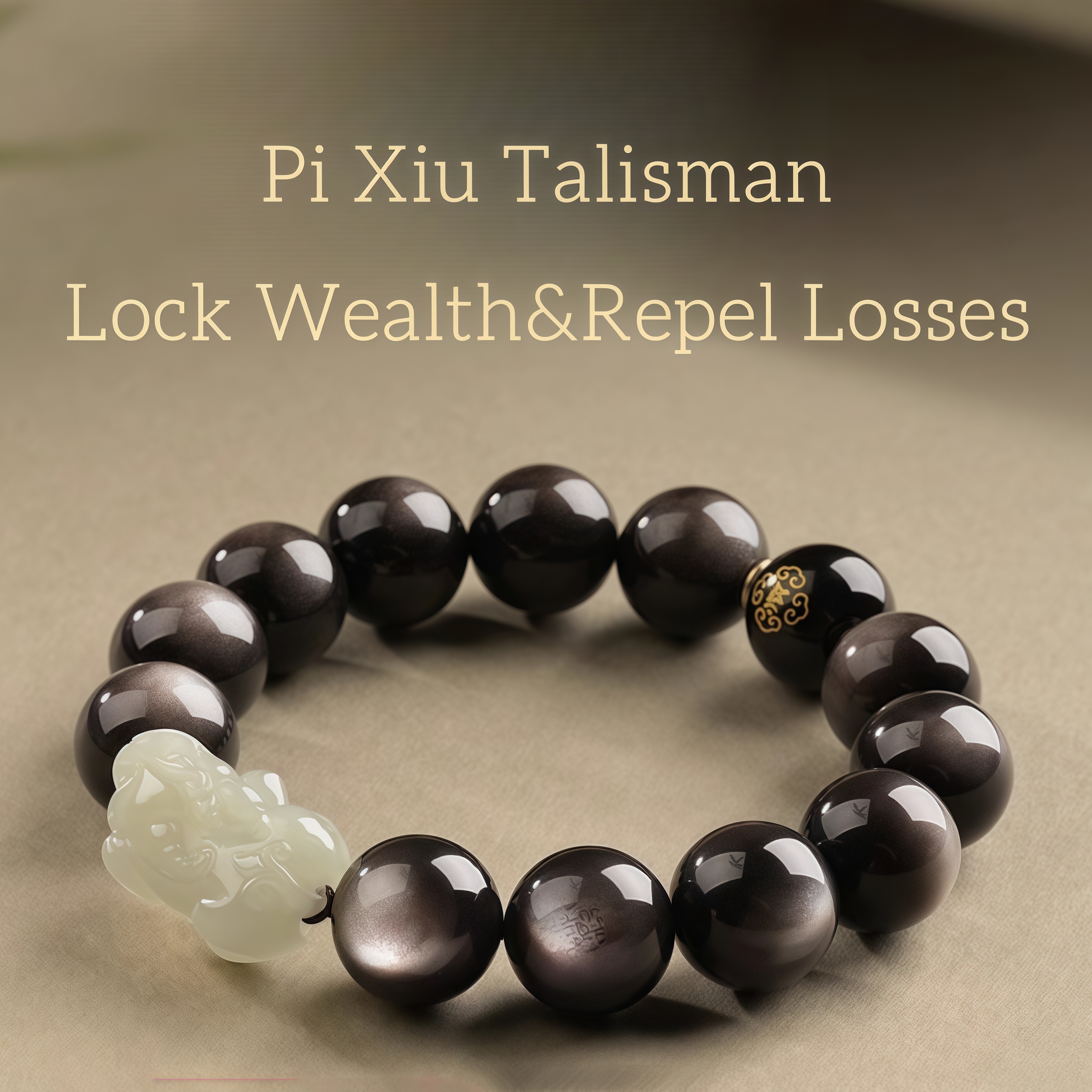 Spiritual Silver Obsidian & Hetian Jade Pi Xiu Bracelet – Wealth Attraction & Protection Energy Chakra Stone Jewelry