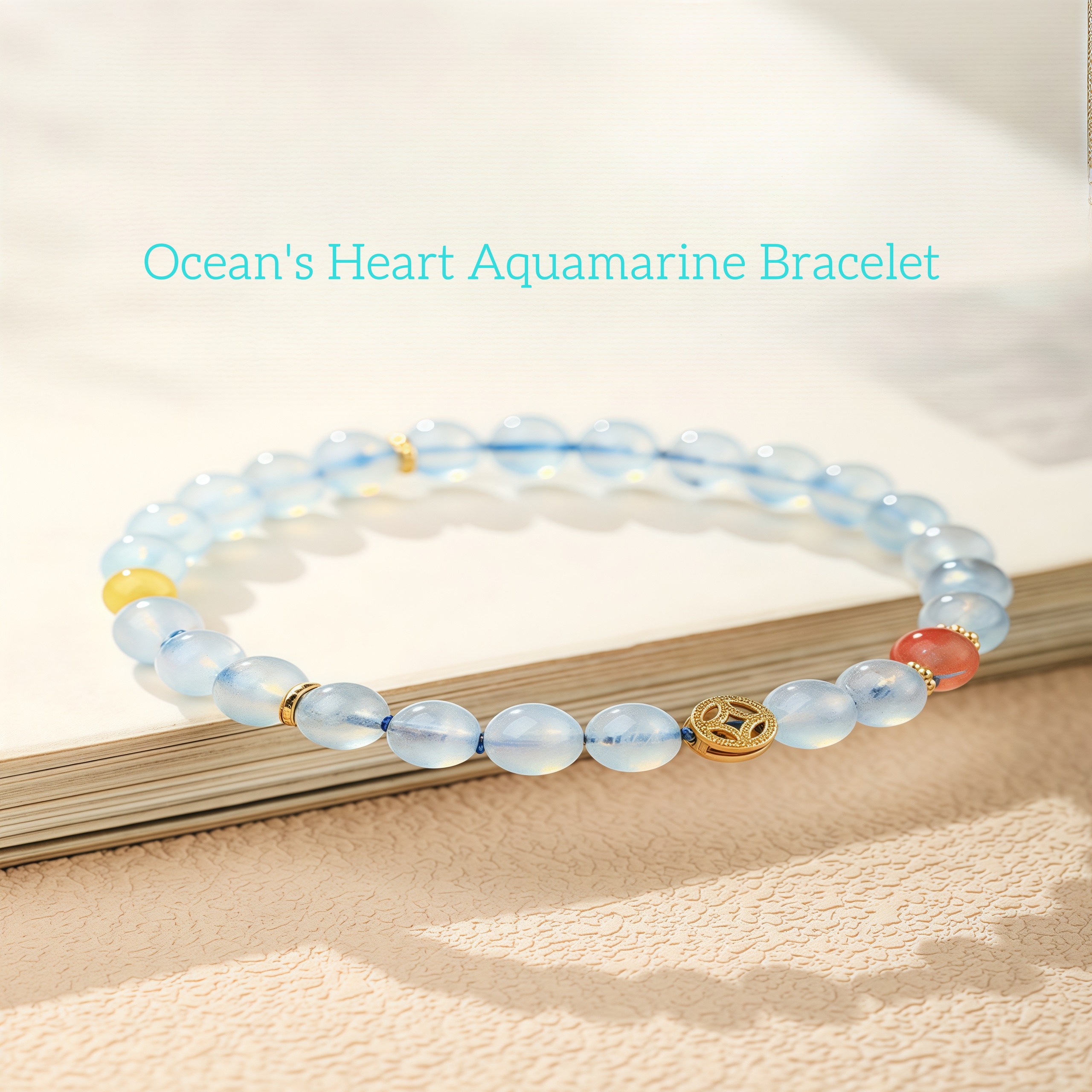 Ice-Type Aquamarine & Southern Red Agate Beaded Bracelet with Amber