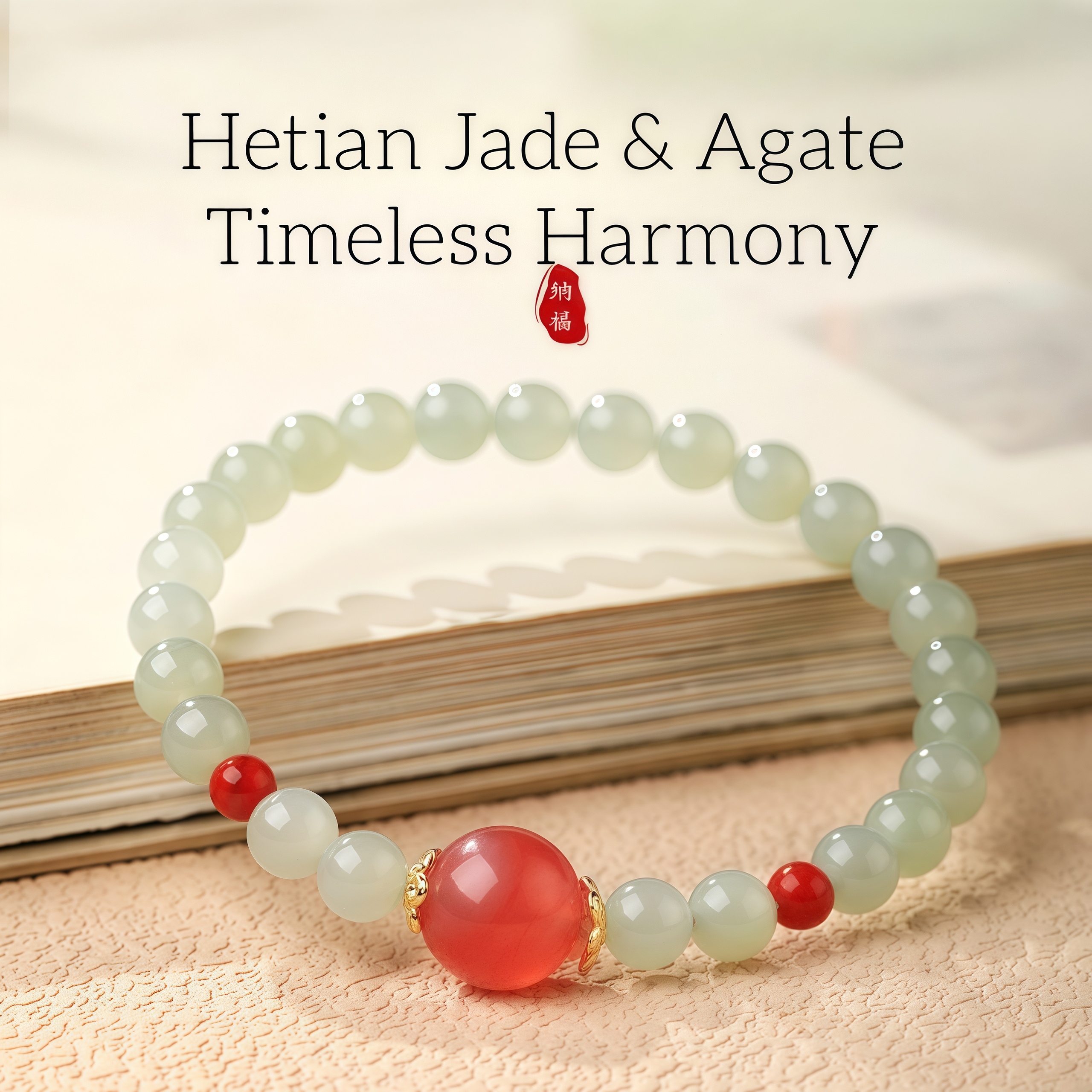 Hetian Jade & Agate Fortune Bead Bracelet