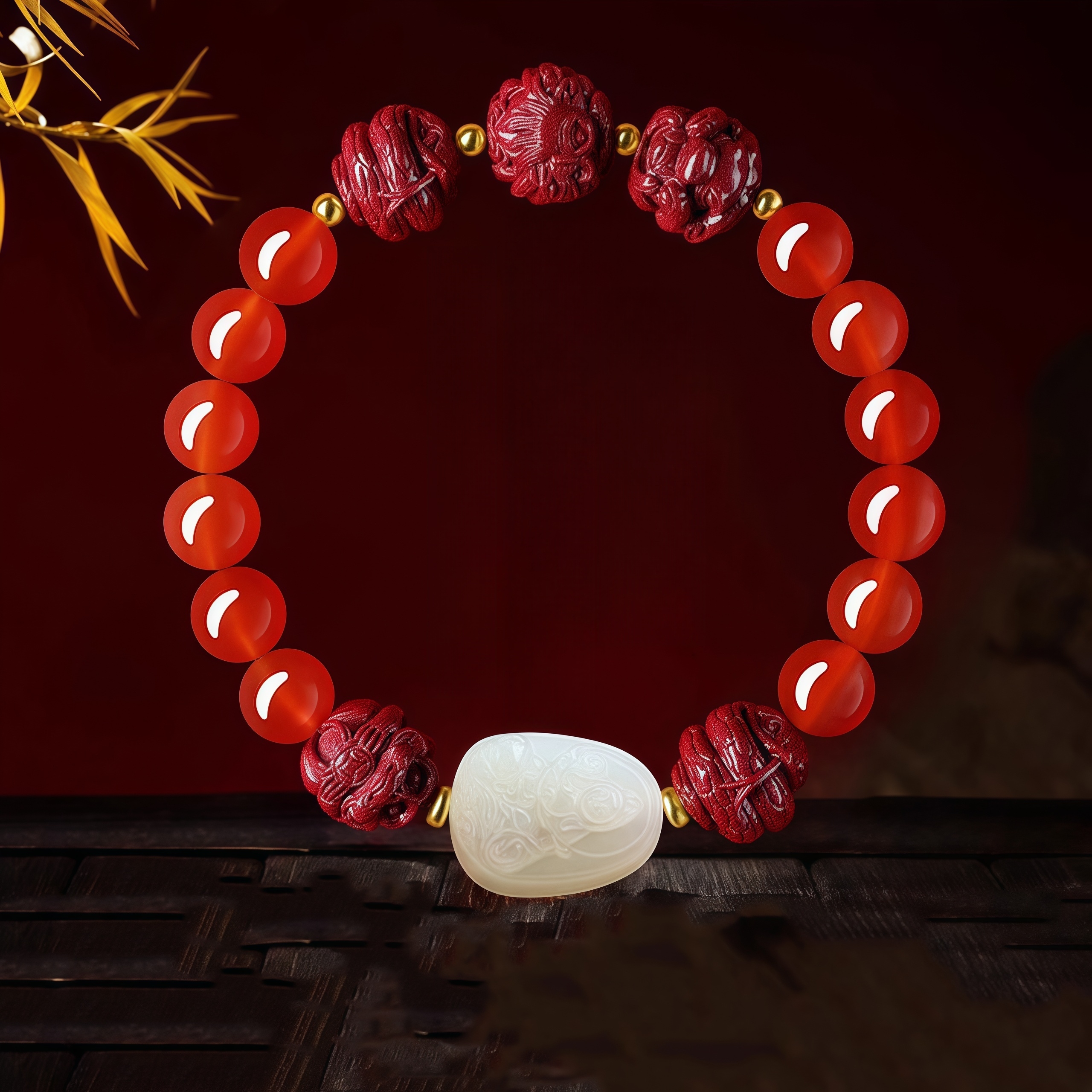 Red Agate & Hetian Jade Zodiac Guardian Buddha Bracelet