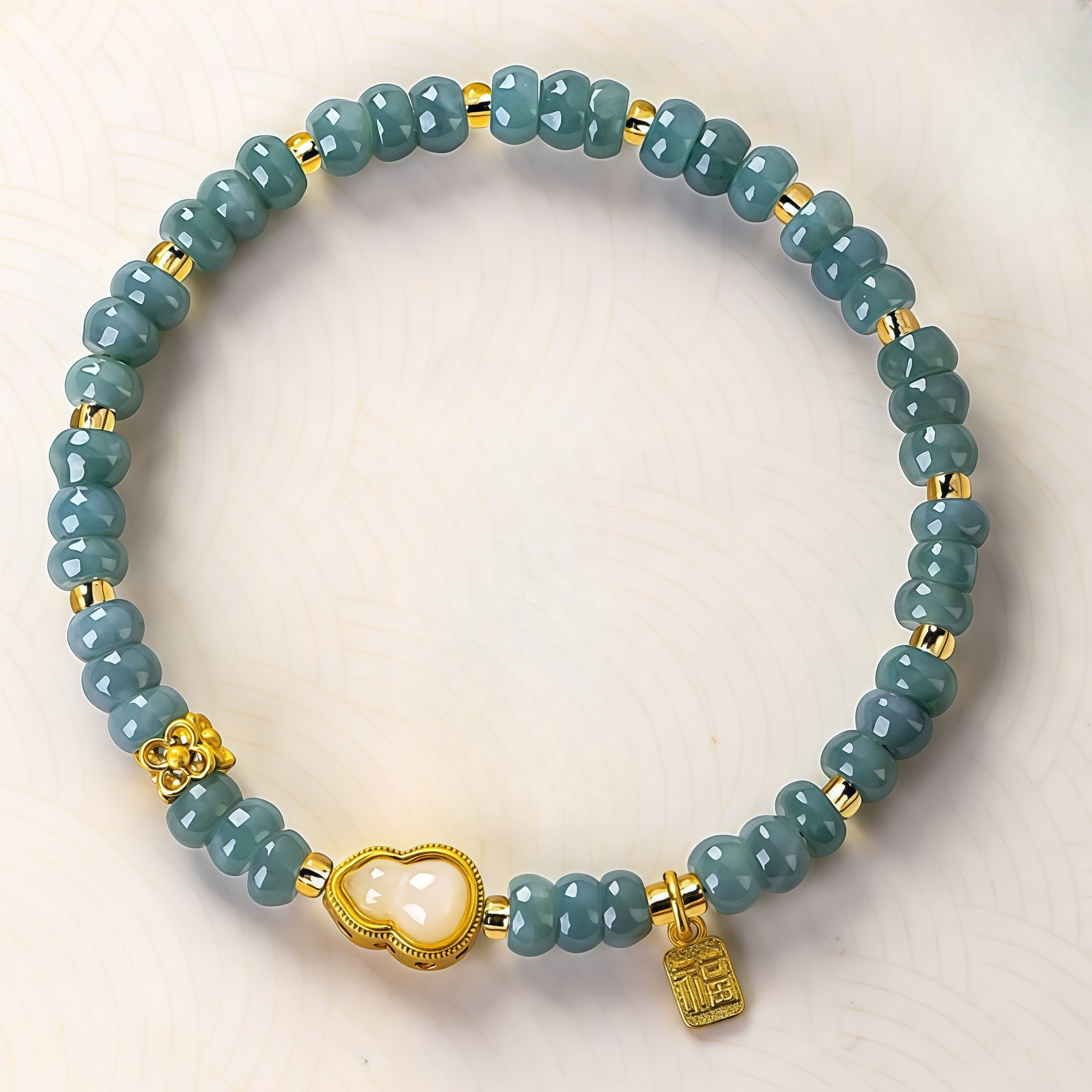 Blue Jade Abacus Beads Bracelet with Gourd Charm for Wealth & Good Fortune