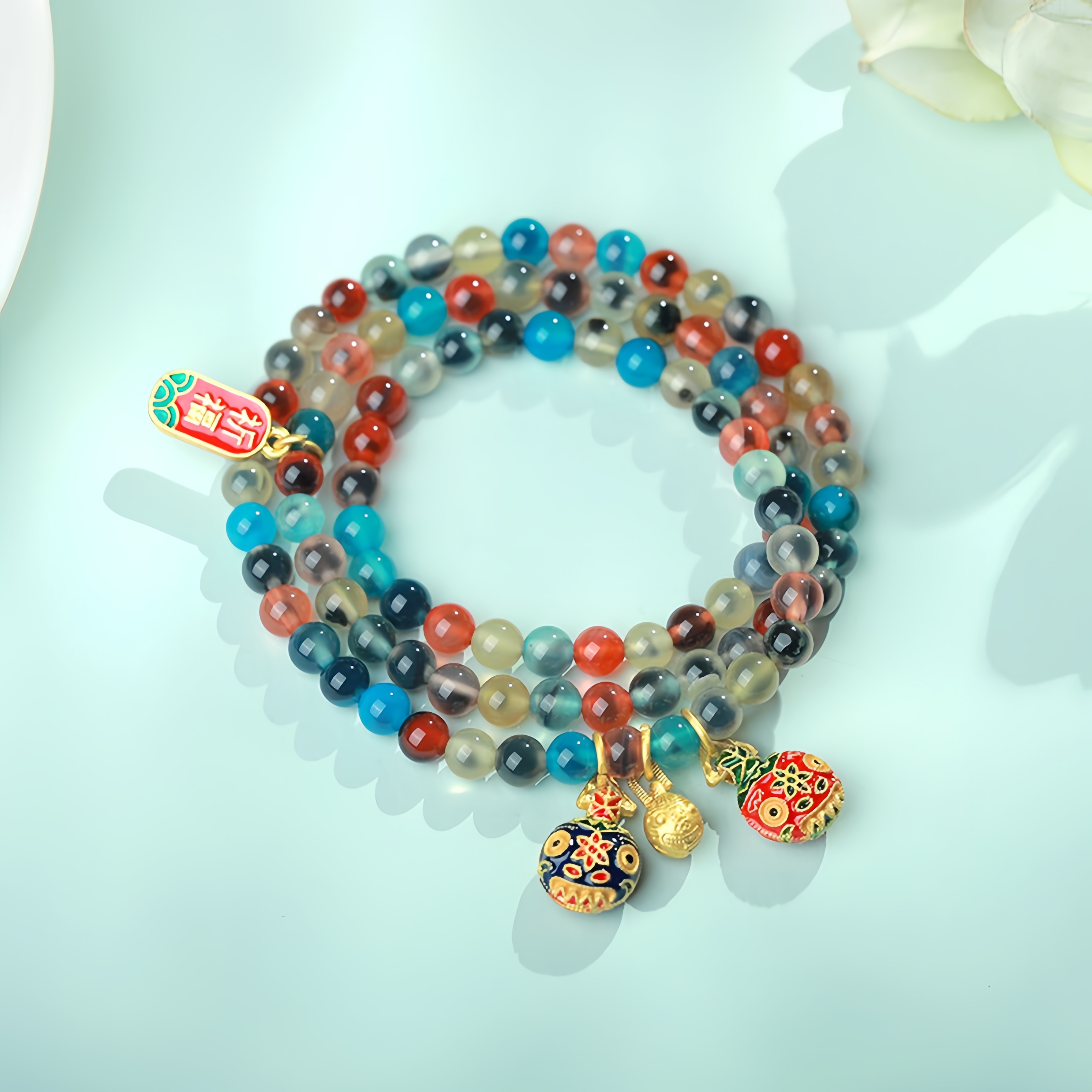 Rainbow Candy Agate & Art Glass Bracelet - Colorful Energy