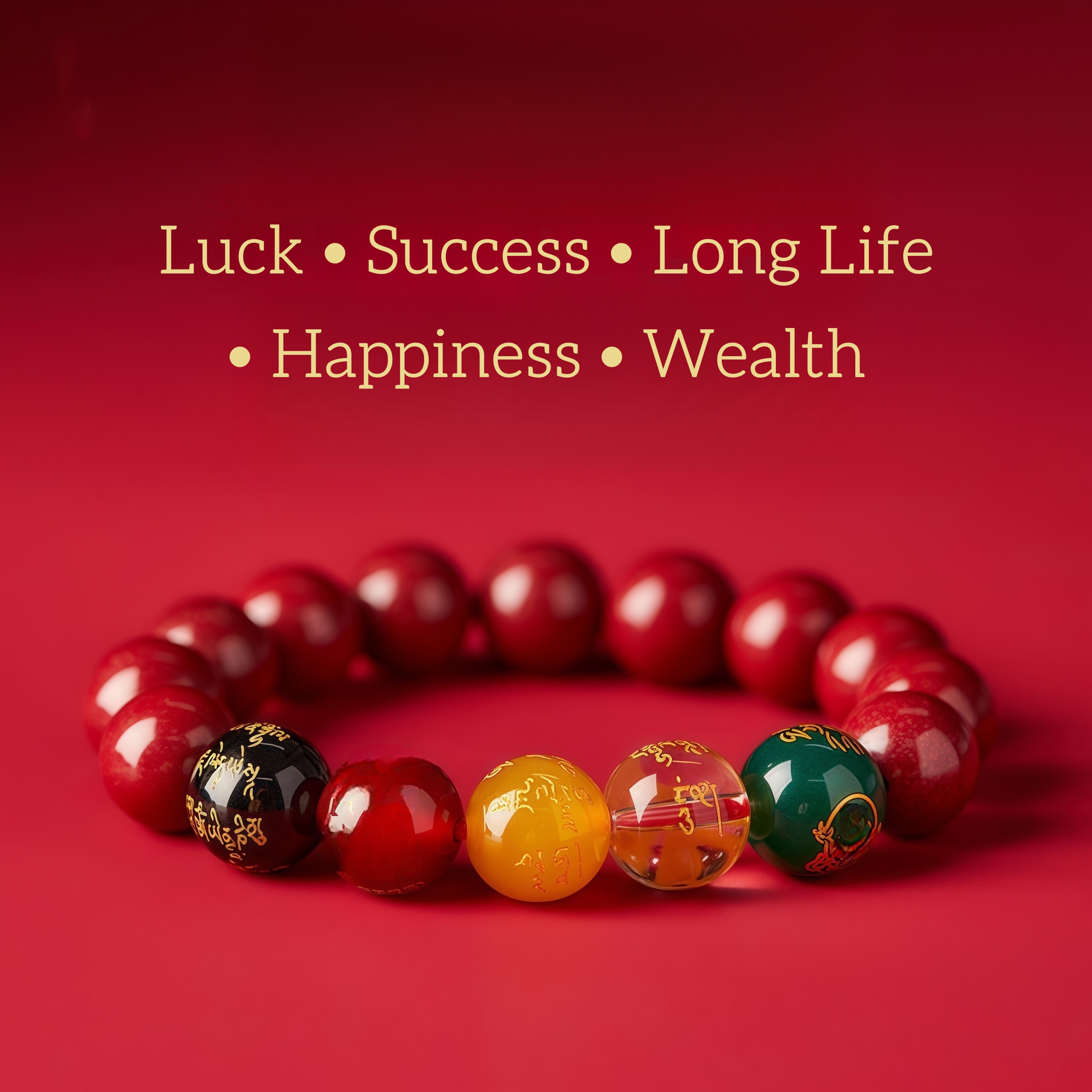 Pi Xiu & Five Wealth Gods Cinnabar Bracelet