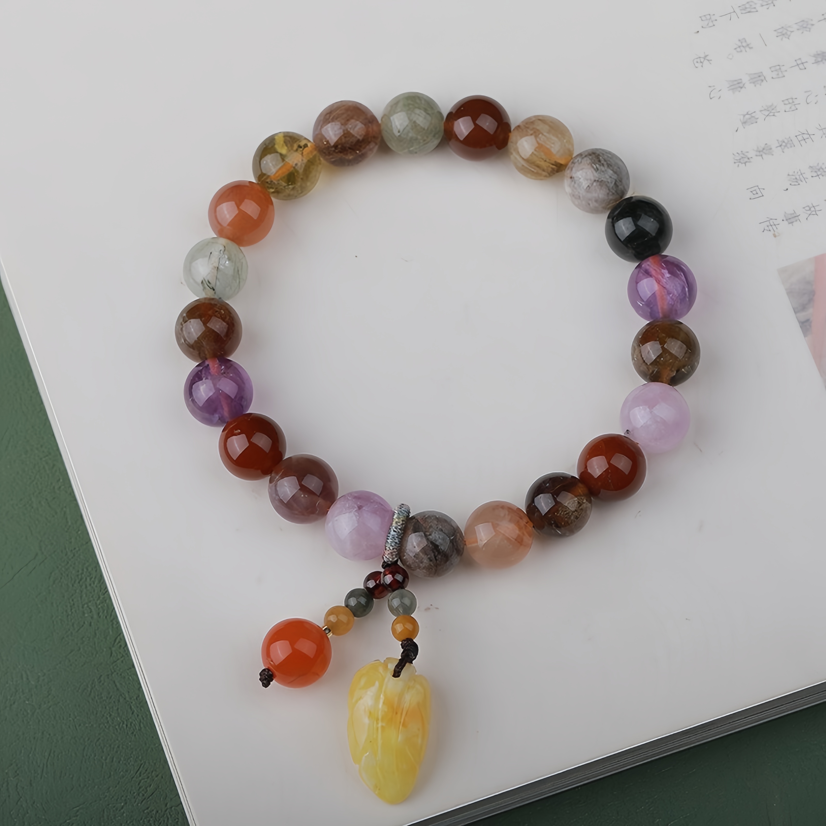 Rainbow Rutilated Quartz Bracelet - Multi-Colored Hair Crystal