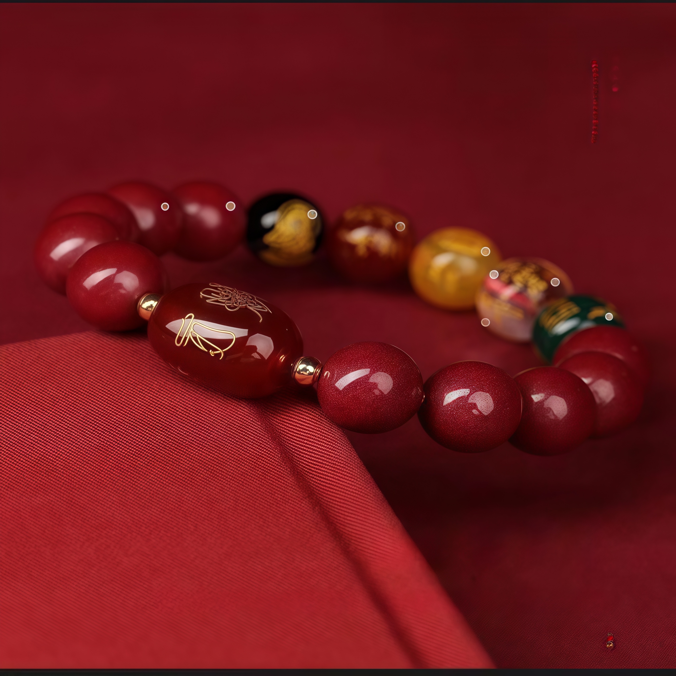 Pi Xiu & Five Wealth Gods Cinnabar Bracelet