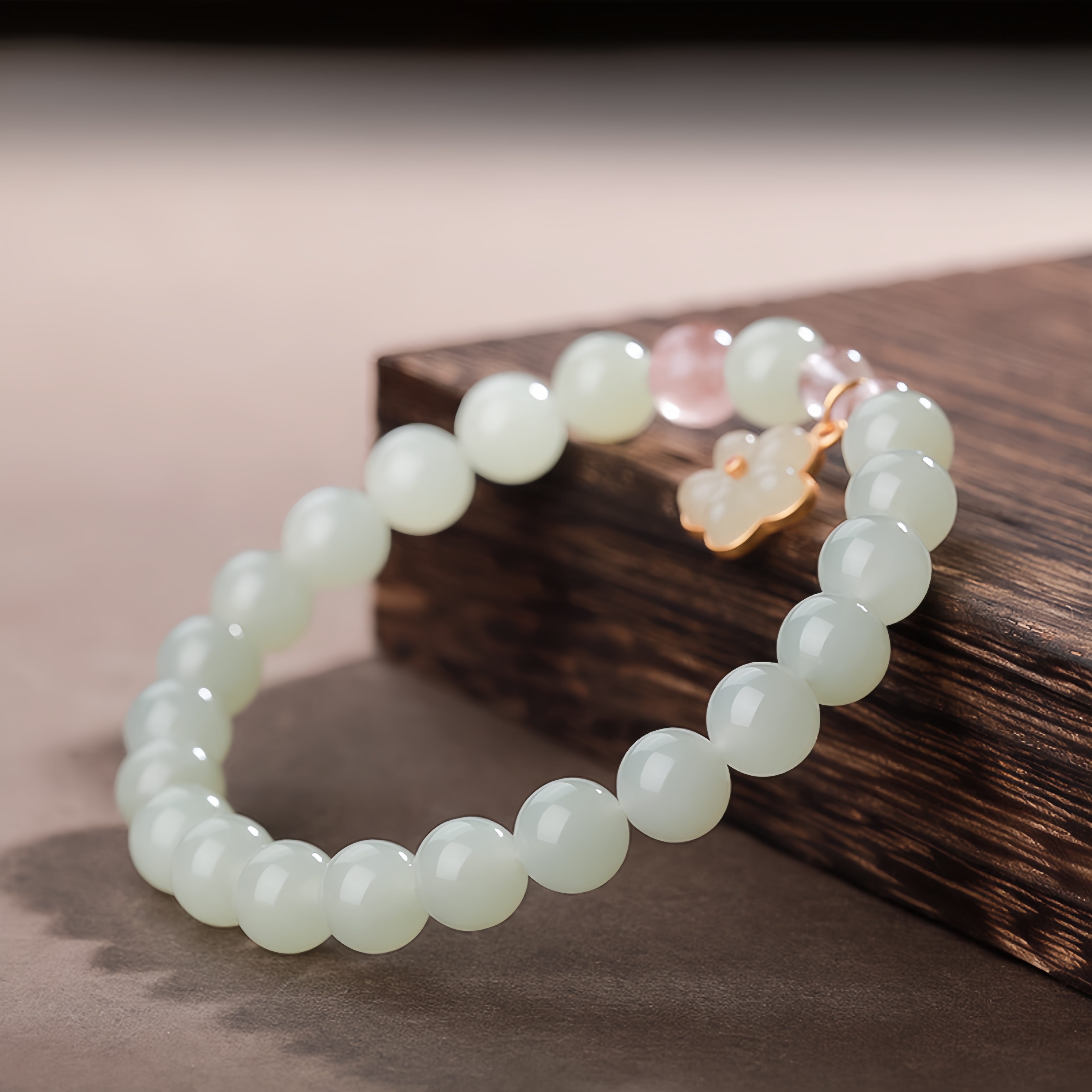 Natural Hetian Jade Bracelet with Blossom Charm - Feminine Love Jewelry