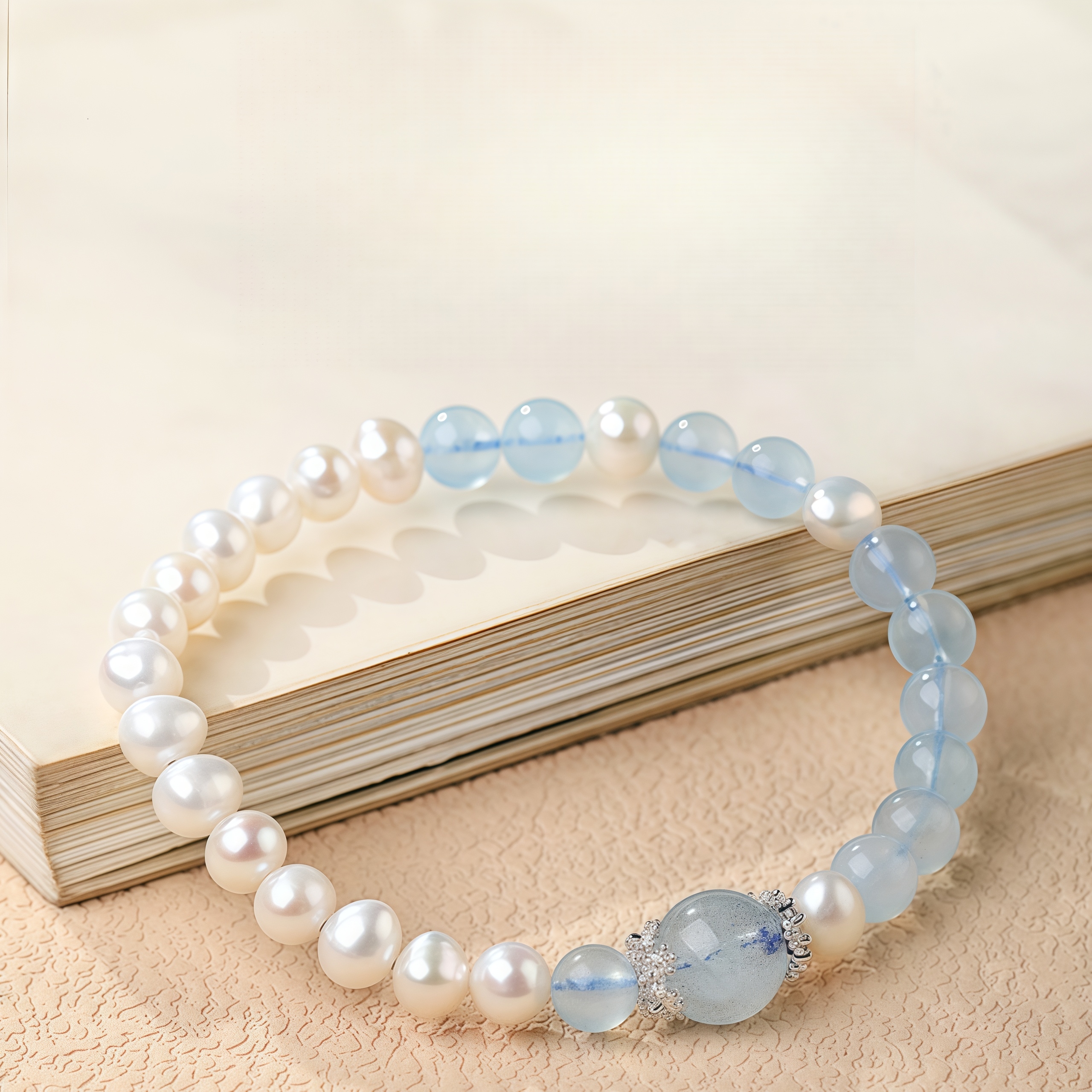 Seafoam Blue Crystal Pearl Bracelet: Radiate Tranquility & Elegance