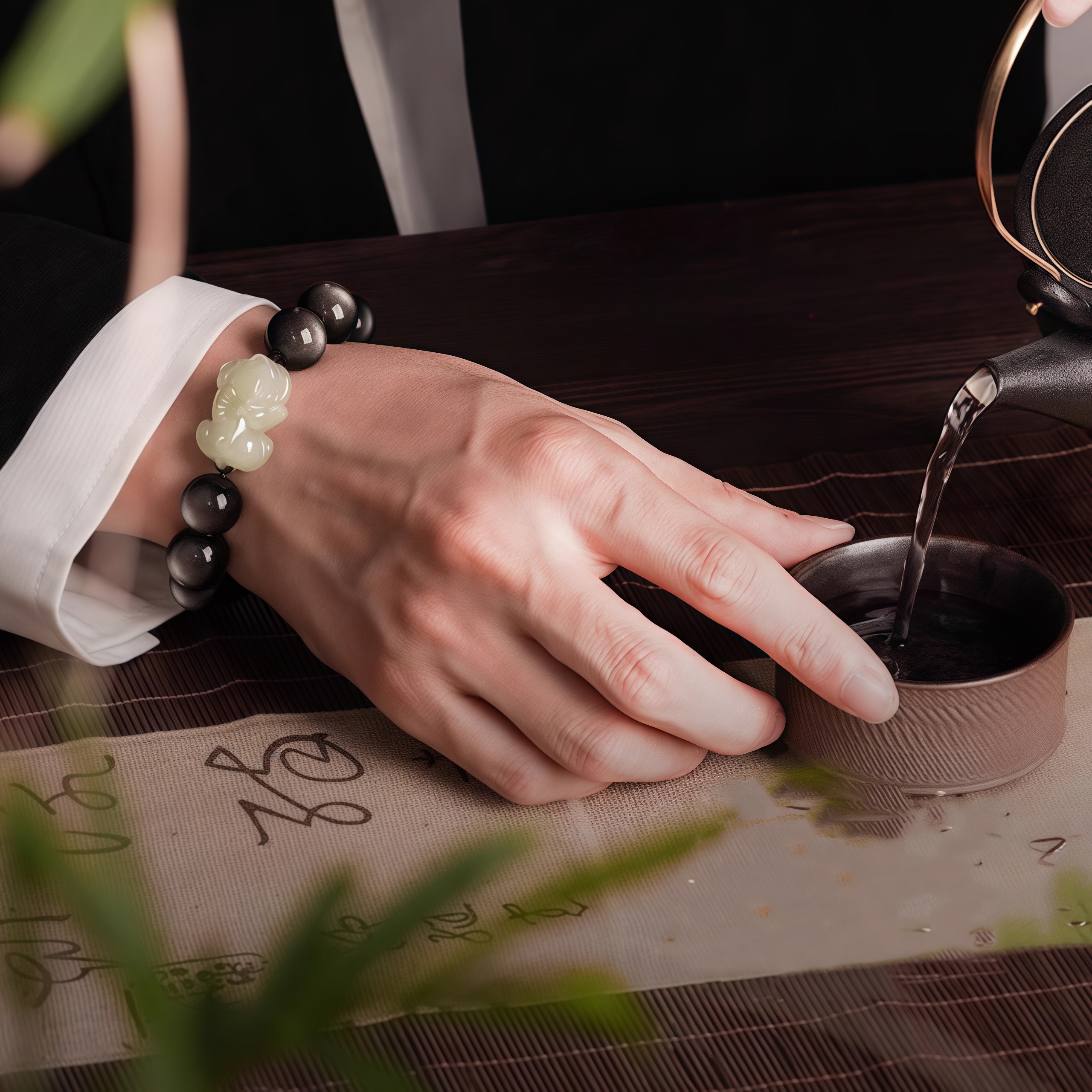 Spiritual Silver Obsidian & Hetian Jade Pi Xiu Bracelet – Wealth Attraction & Protection Energy Chakra Stone Jewelry