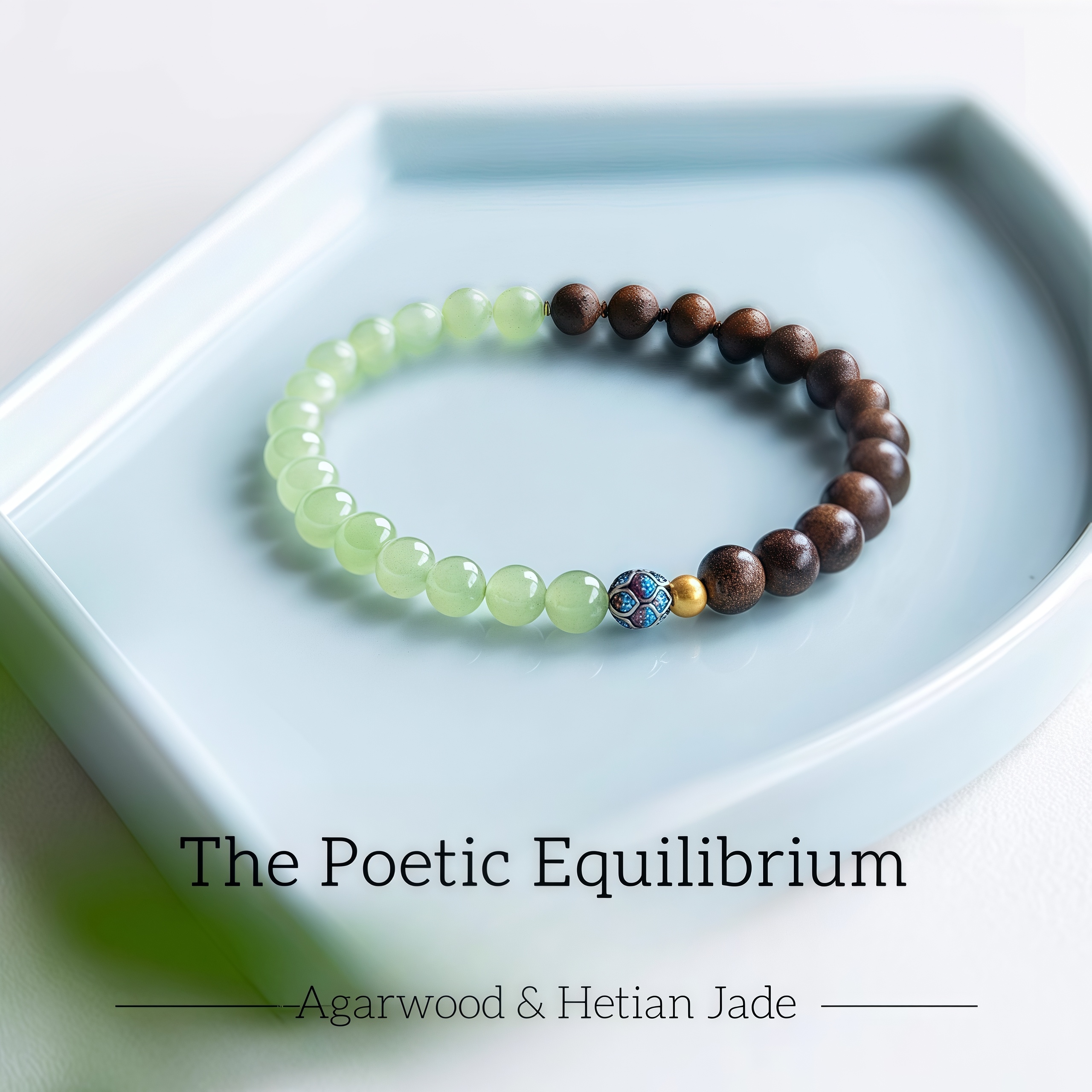 Agarwood & Hetian Jade Bracelet with Lotus Charm - Zen Jewelry for Women