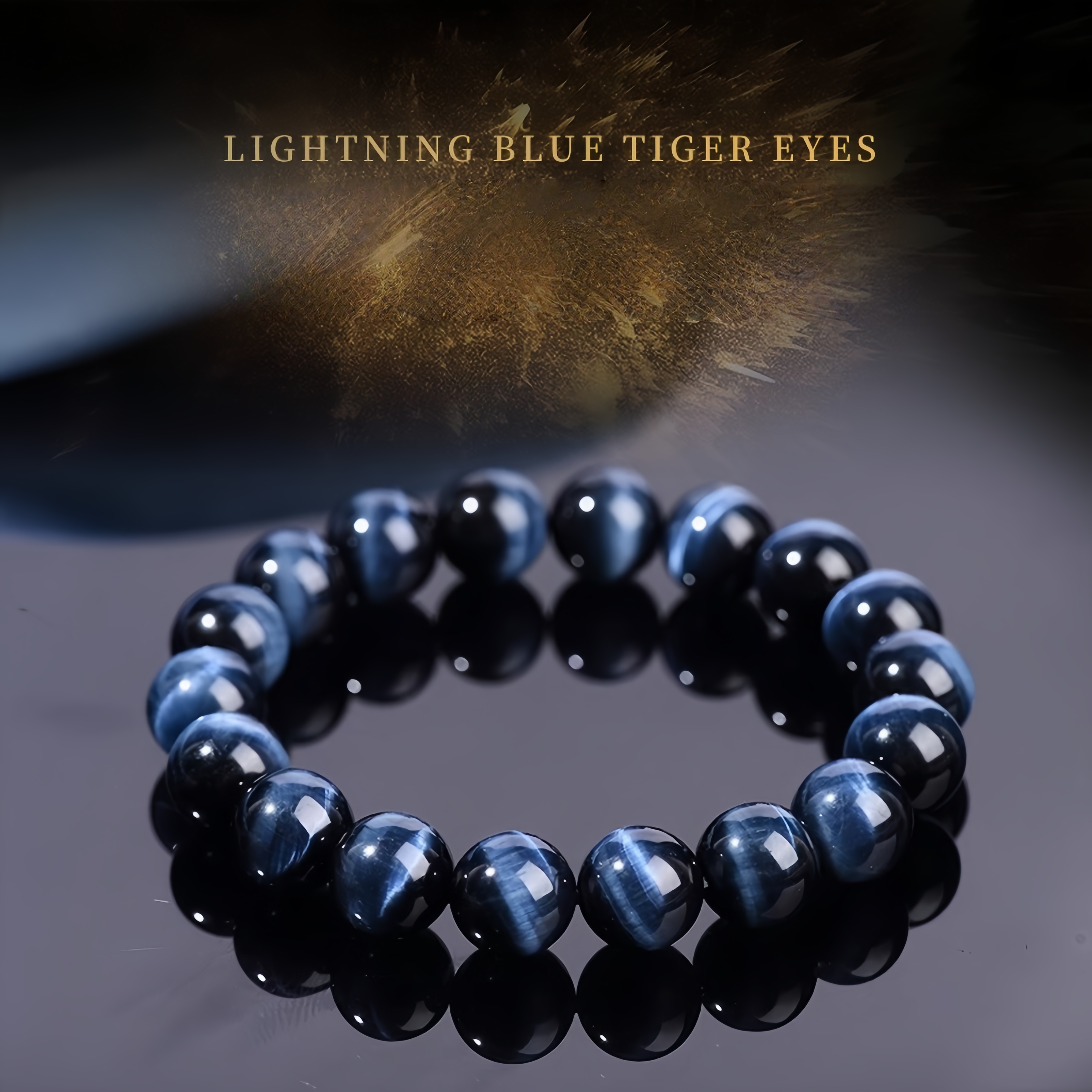 Electric Blue Tiger's Eye Bracelet - Lightning Vein Energy Jewelry for Focus & Courage