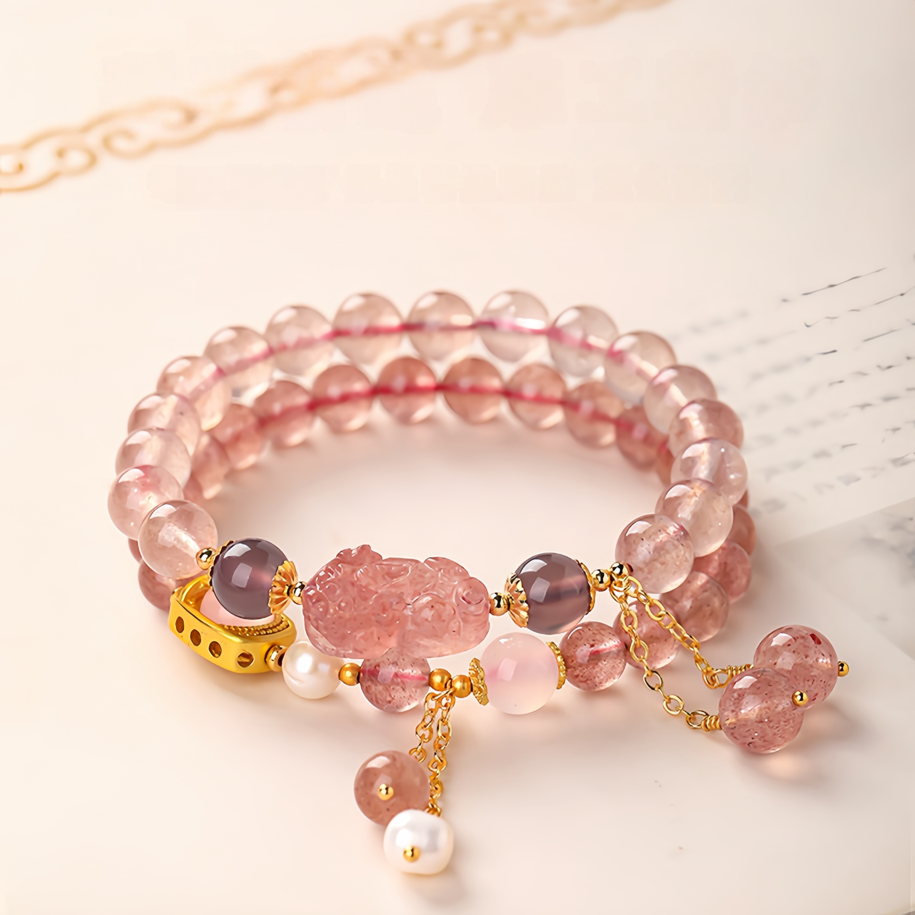 Strawberry Quartz Bracelet - Love Luck Bead Jewelry for Women