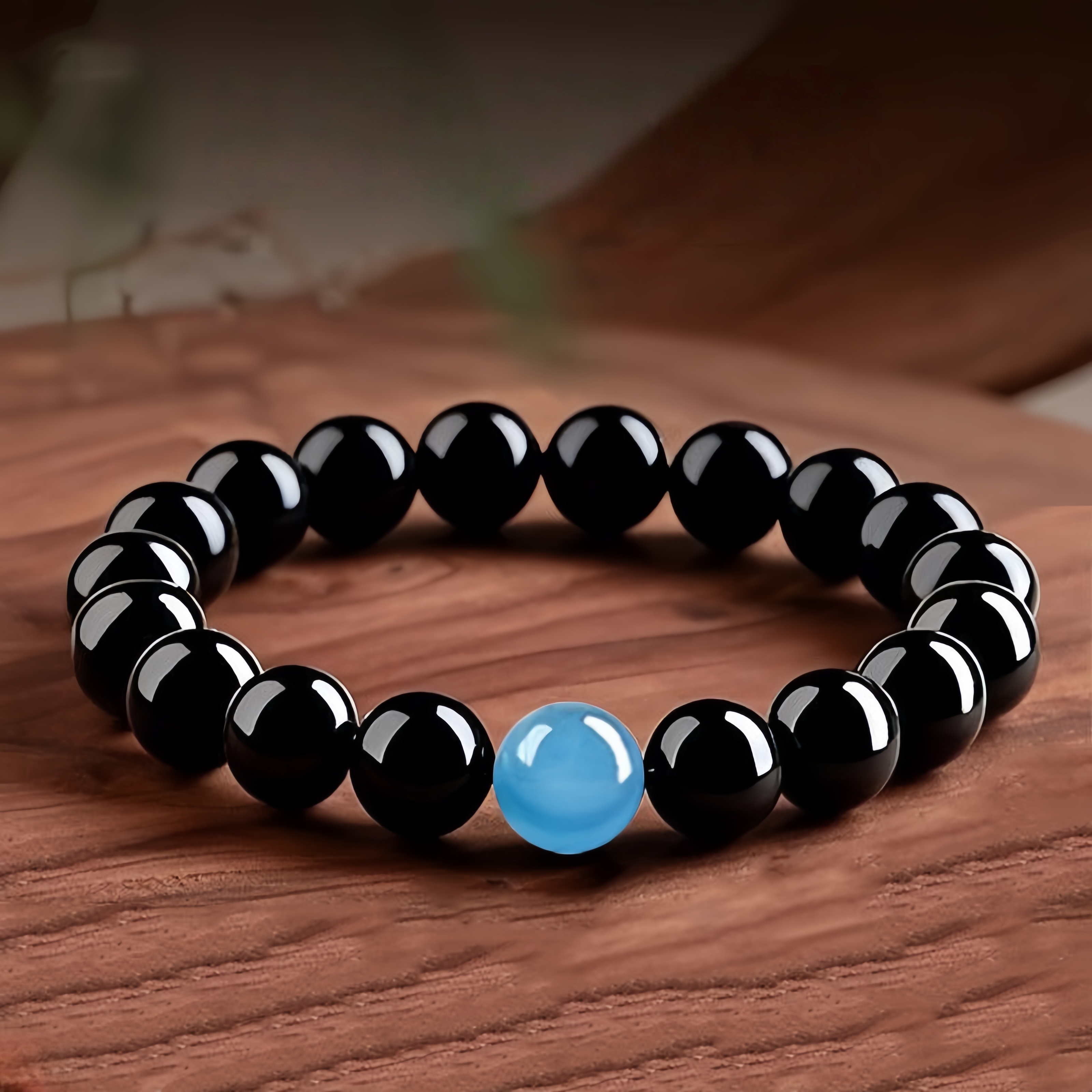 Black Obsidian & Aquamarine Bracelet - Energy Shield & Communication Jewelry