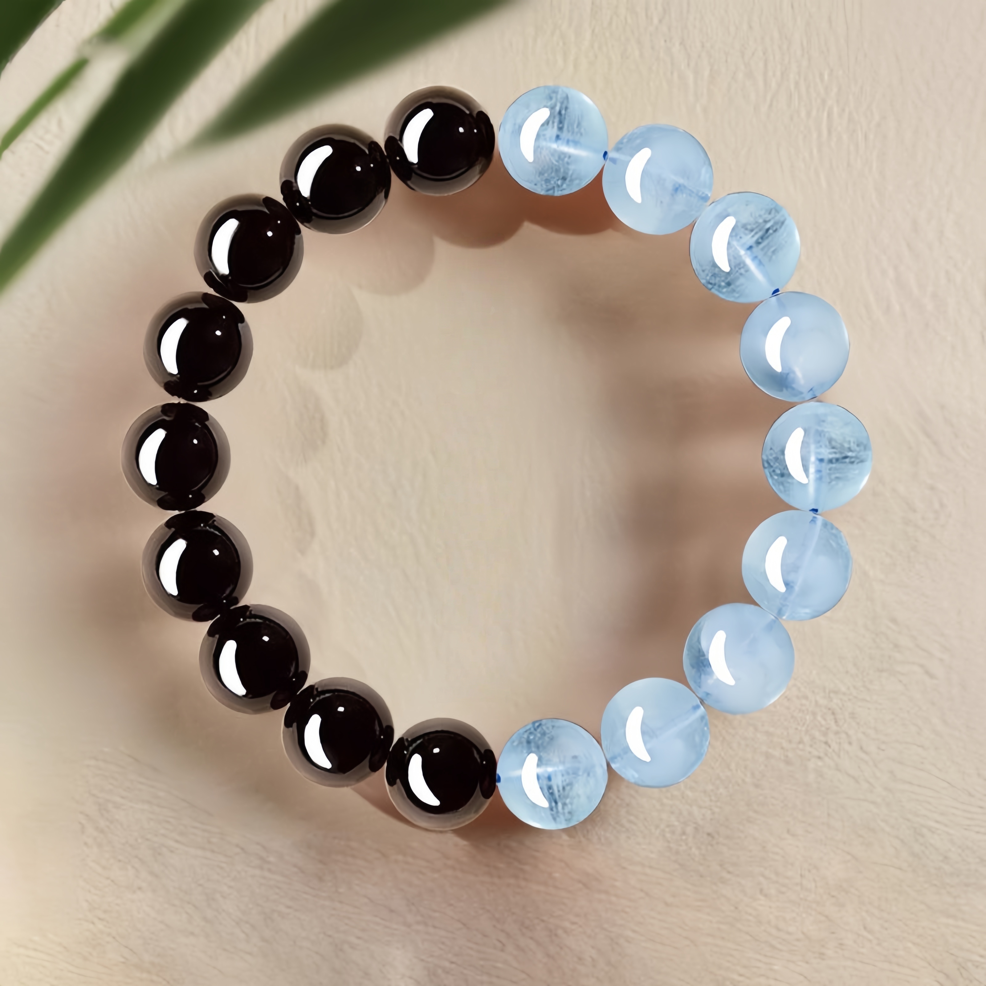 Black Obsidian & Aquamarine Bracelet - Energy Shield & Communication Jewelry