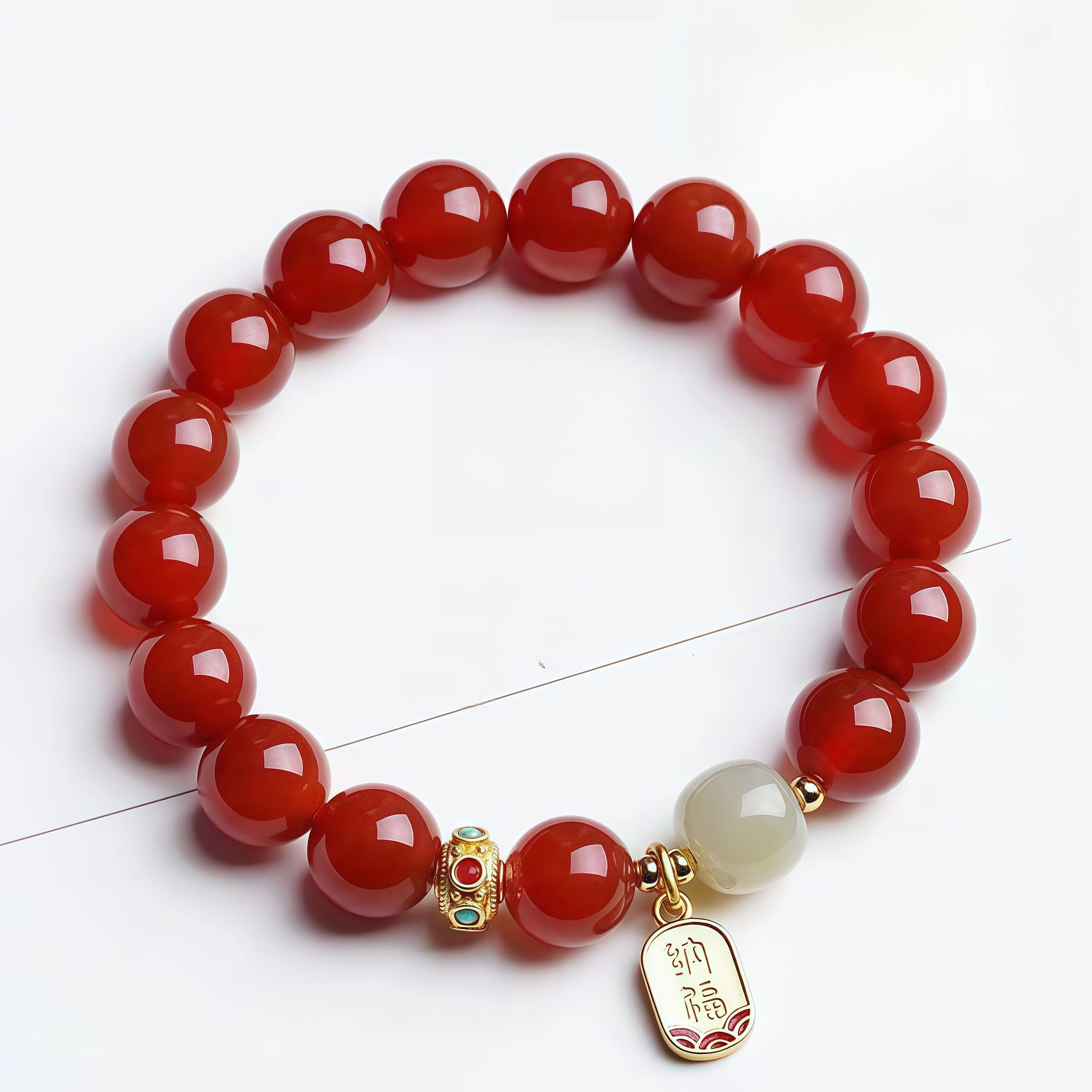 Red Agate & Hetian Jade Beaded Bracelet